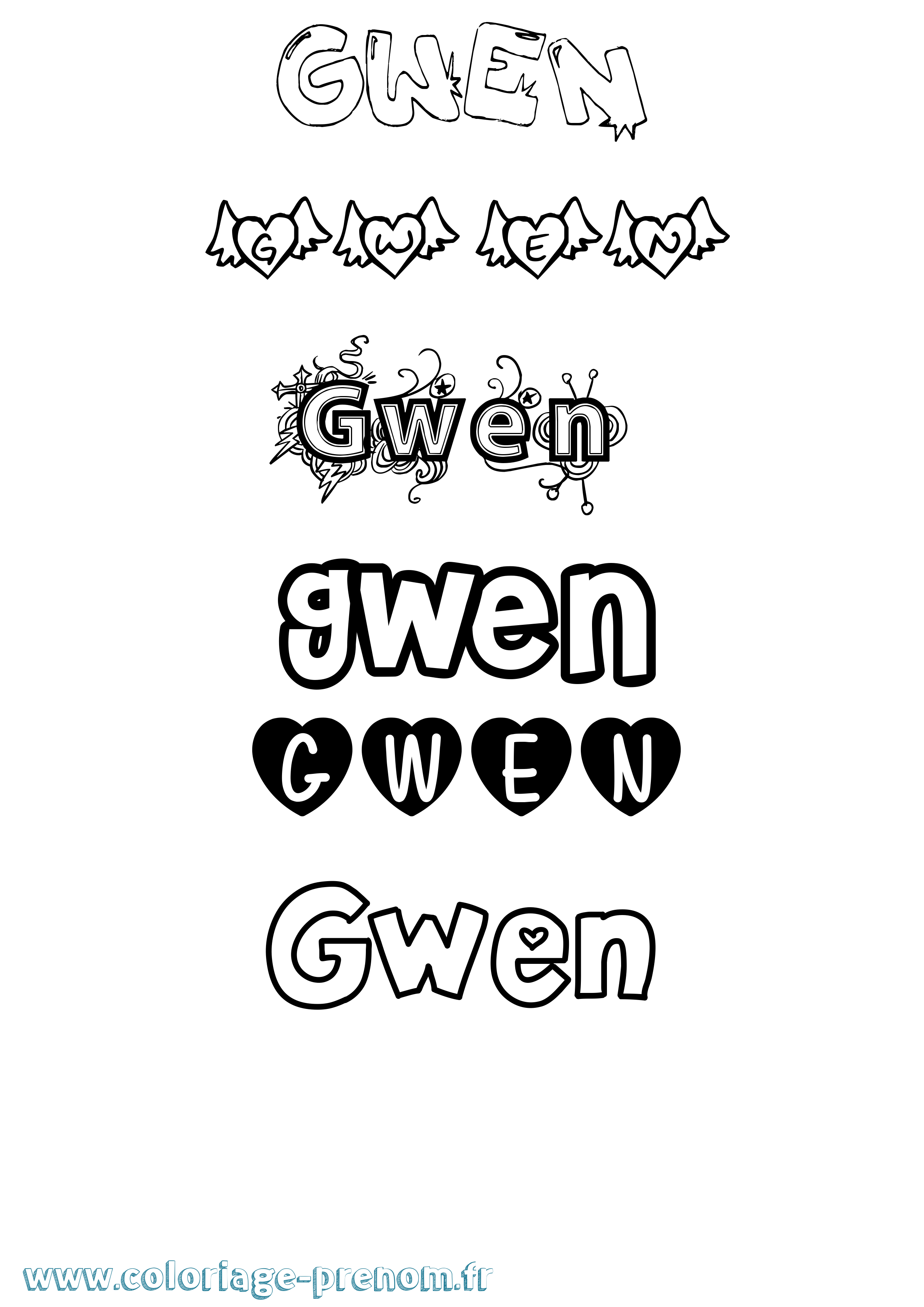 Coloriage prénom Gwen Girly