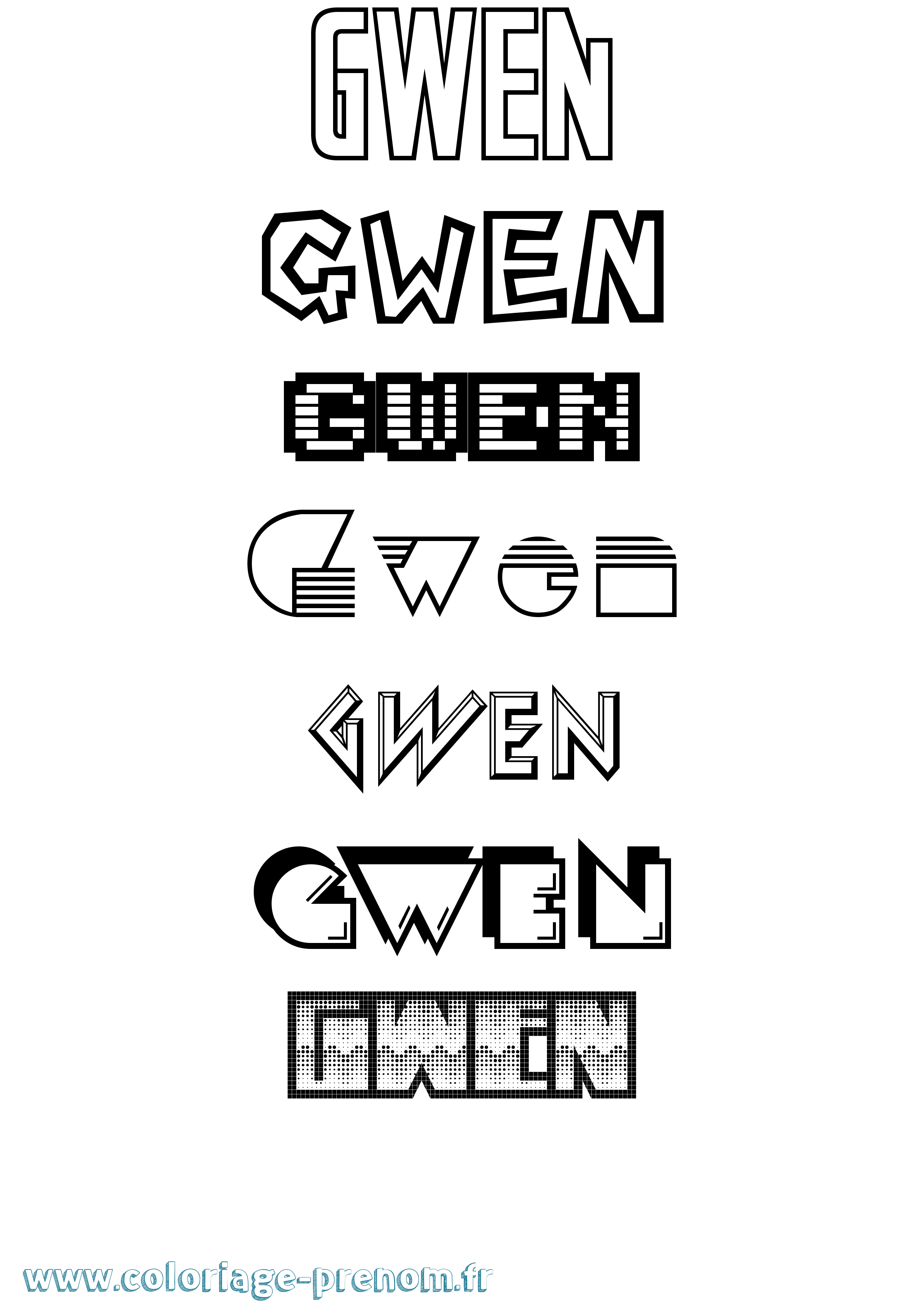 Coloriage prénom Gwen Jeux Vidéos
