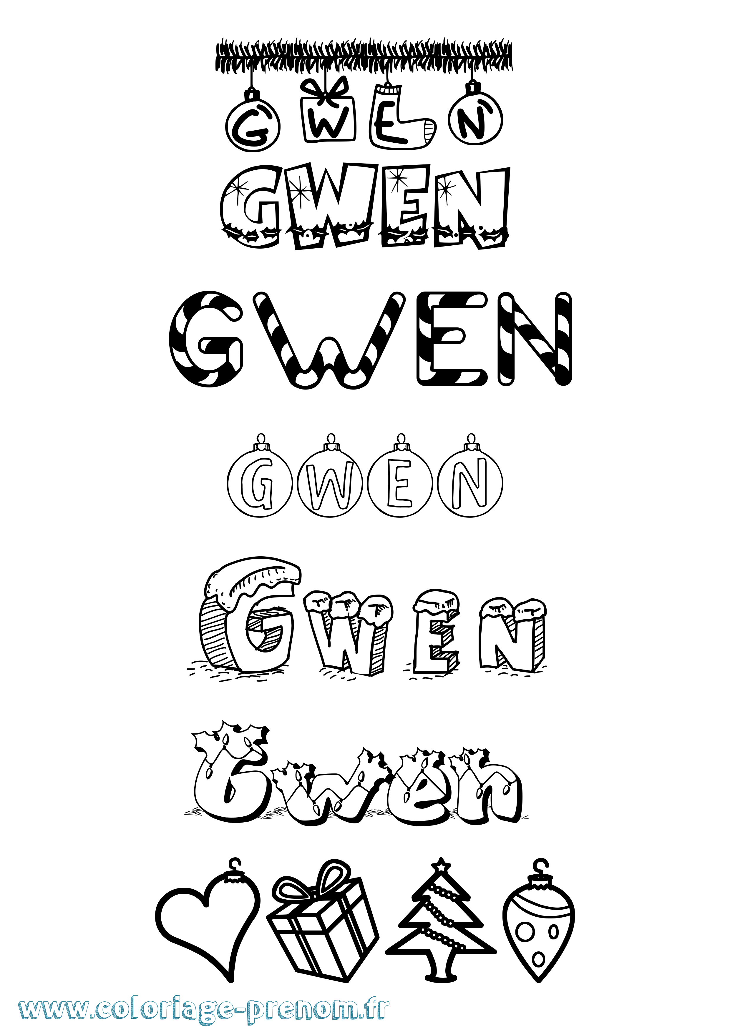 Coloriage prénom Gwen Noël