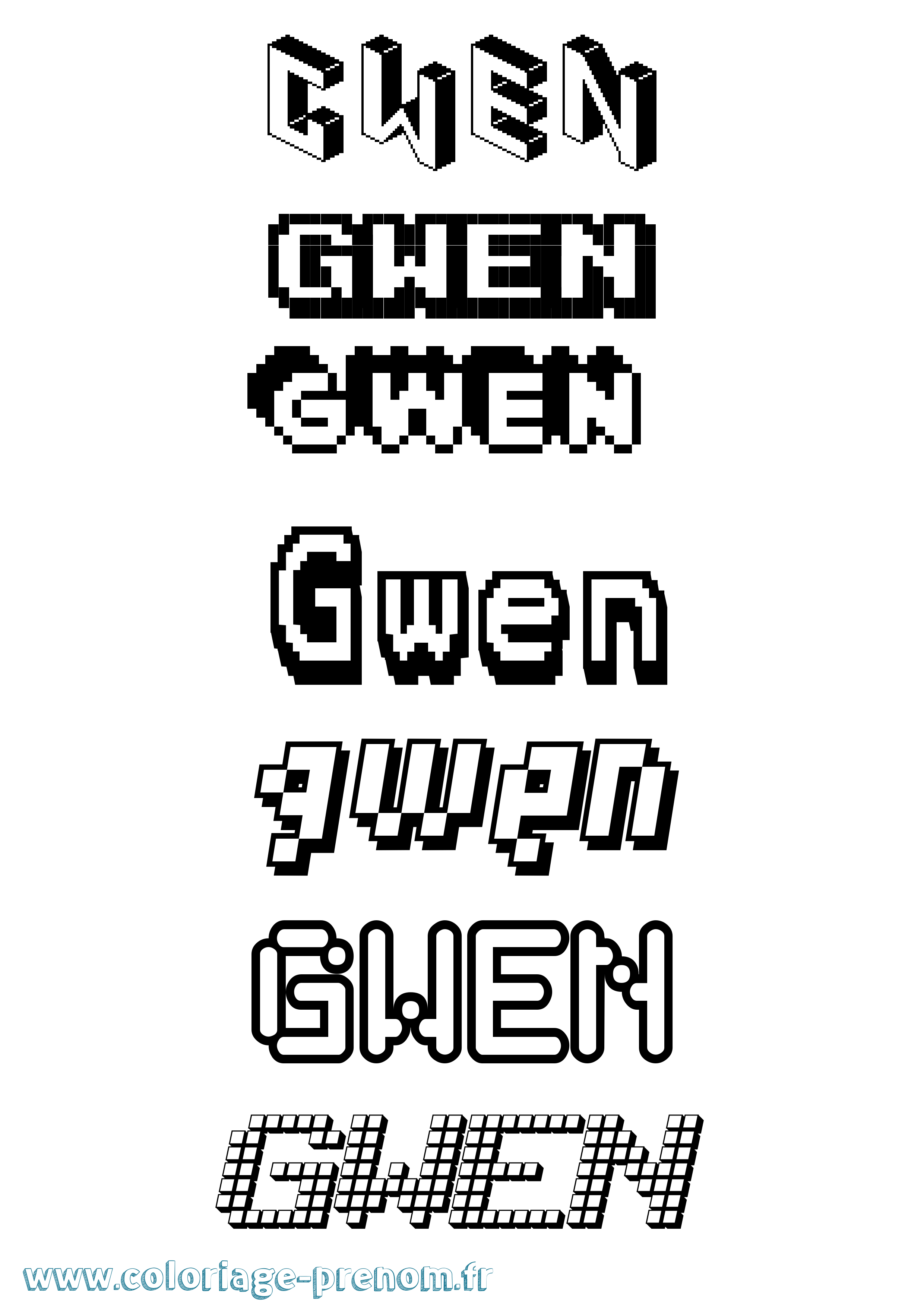 Coloriage prénom Gwen Pixel