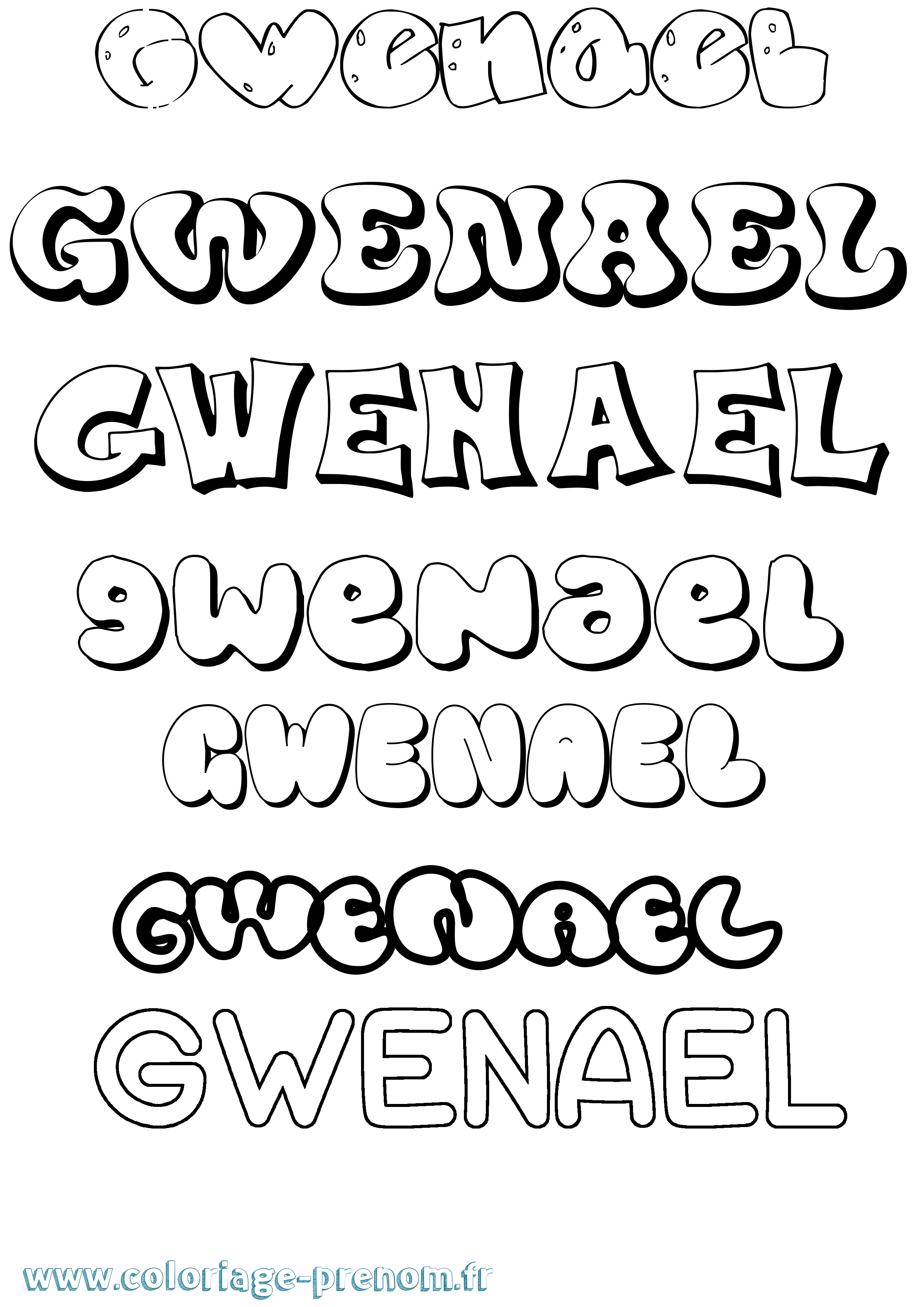Coloriage prénom Gwenael Bubble