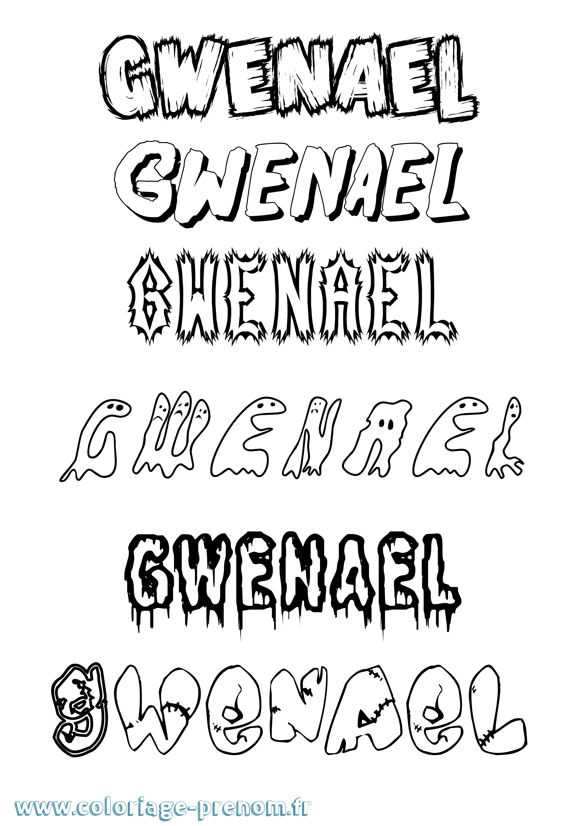 Coloriage prénom Gwenael Frisson