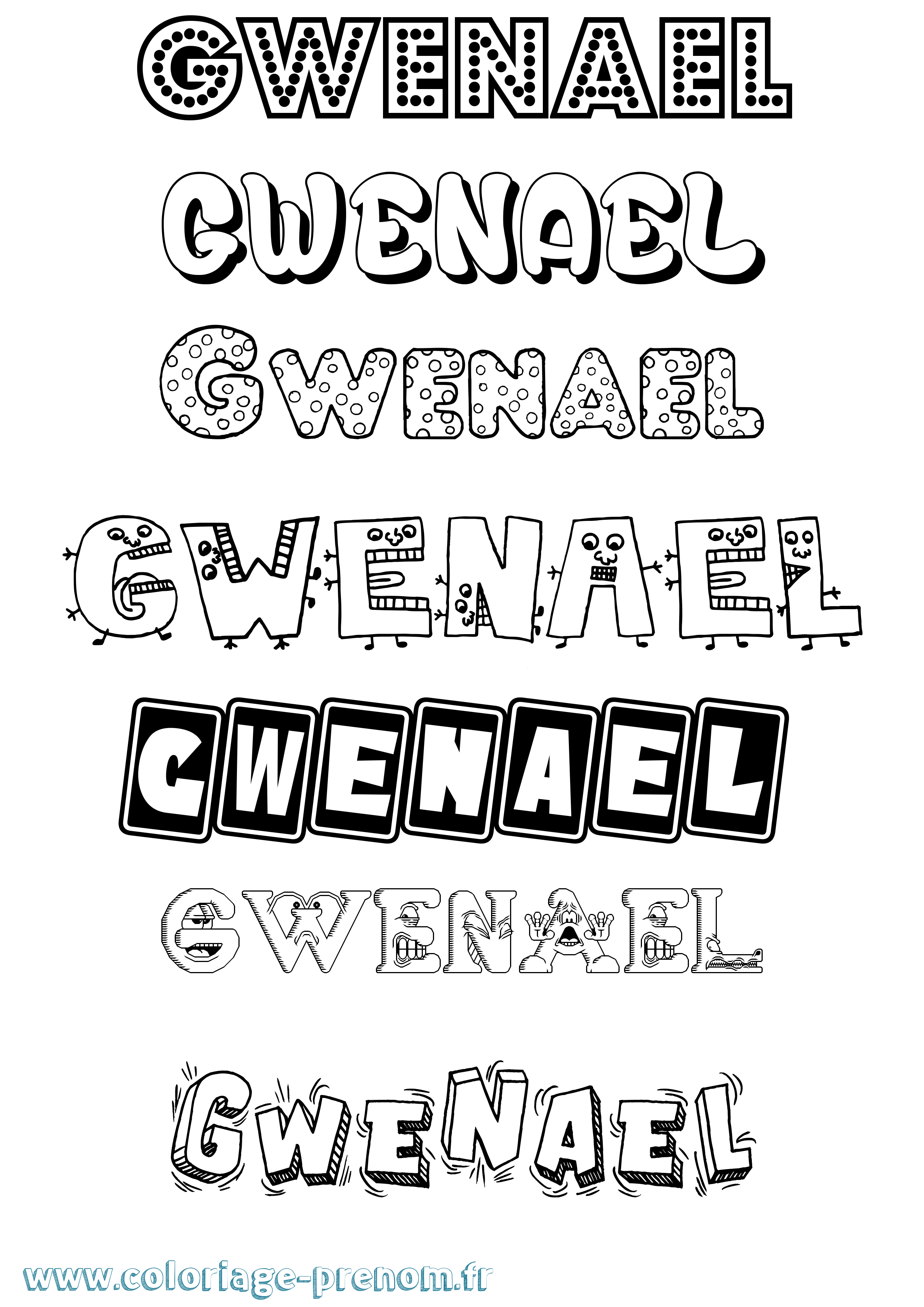 Coloriage prénom Gwenael Fun