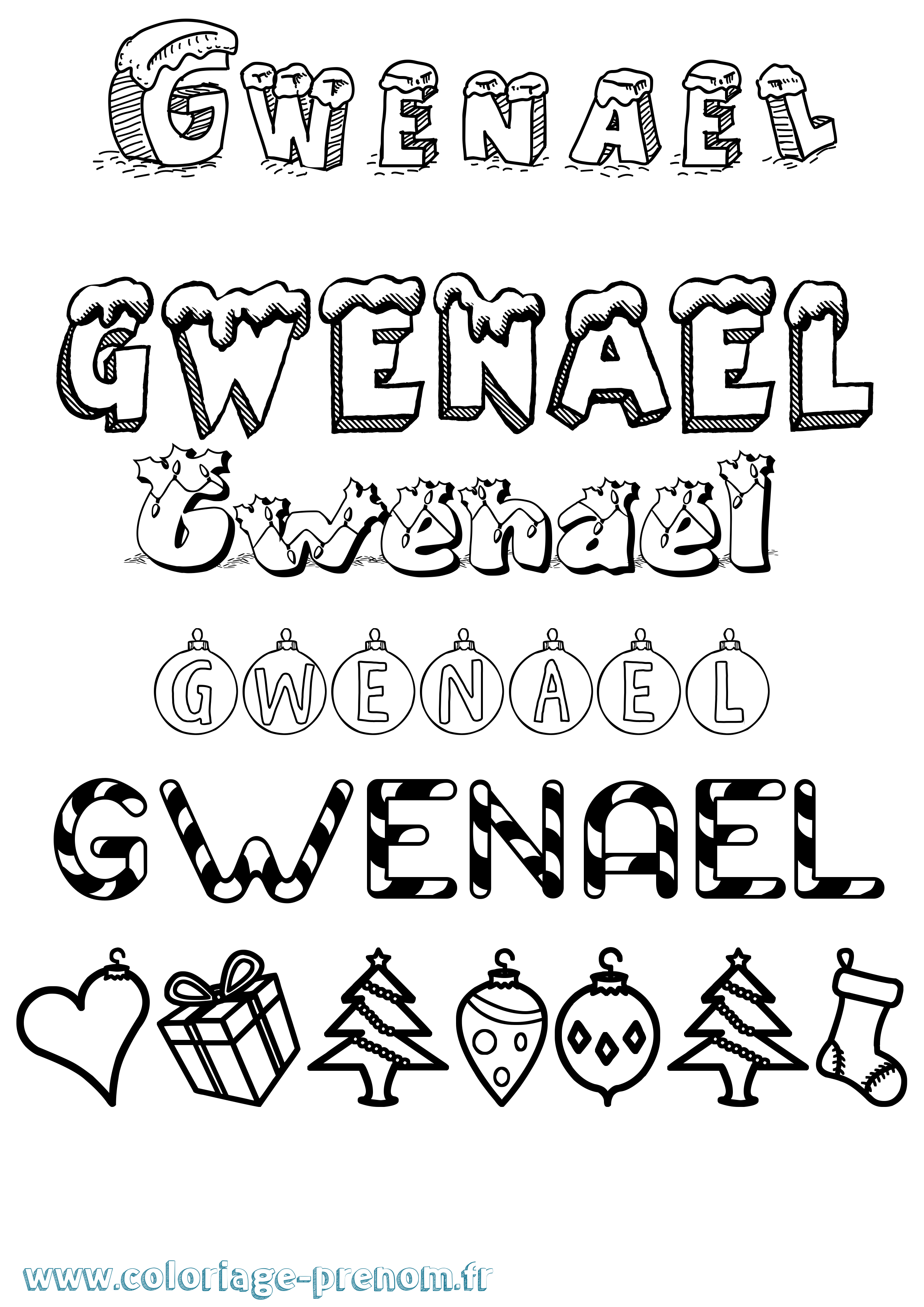 Coloriage prénom Gwenael Noël