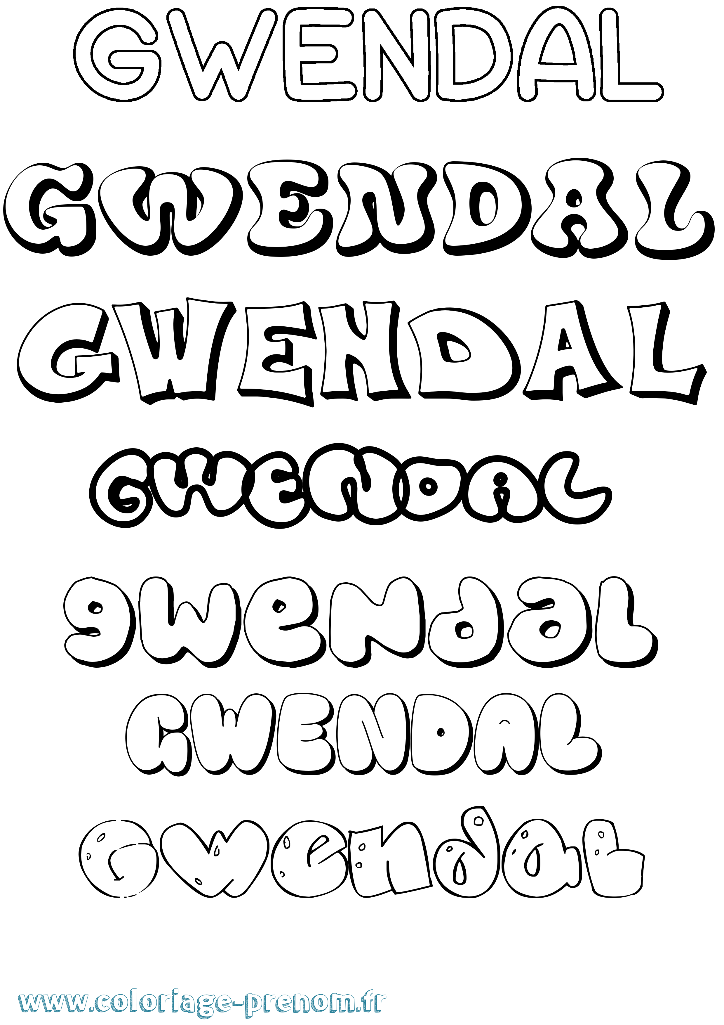 Coloriage prénom Gwendal Bubble