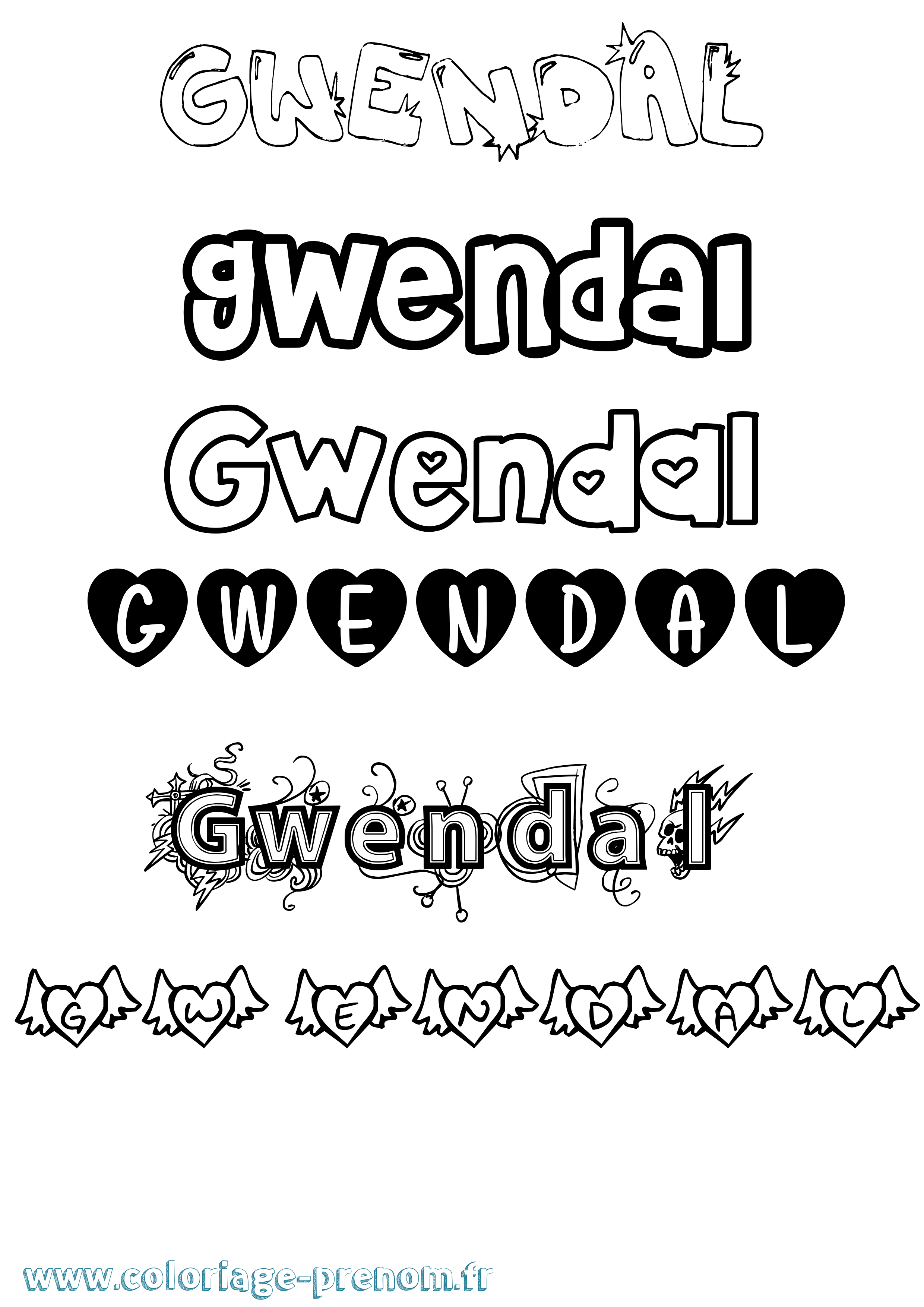 Coloriage prénom Gwendal Girly