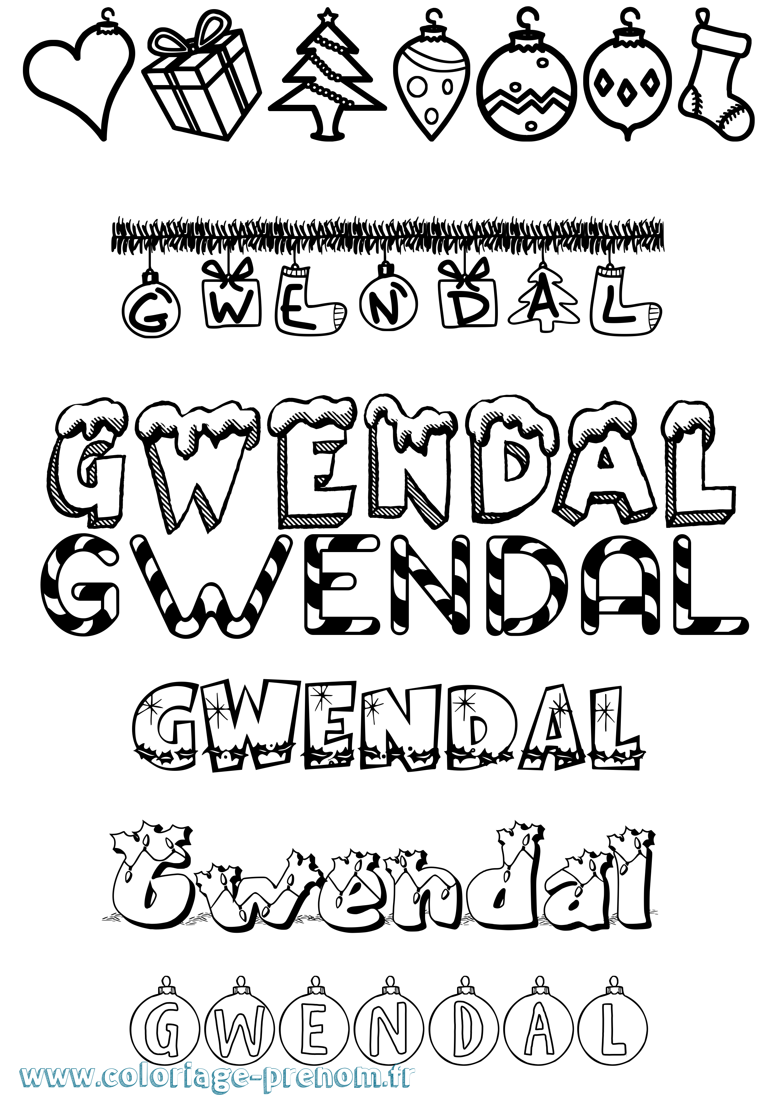 Coloriage prénom Gwendal Noël