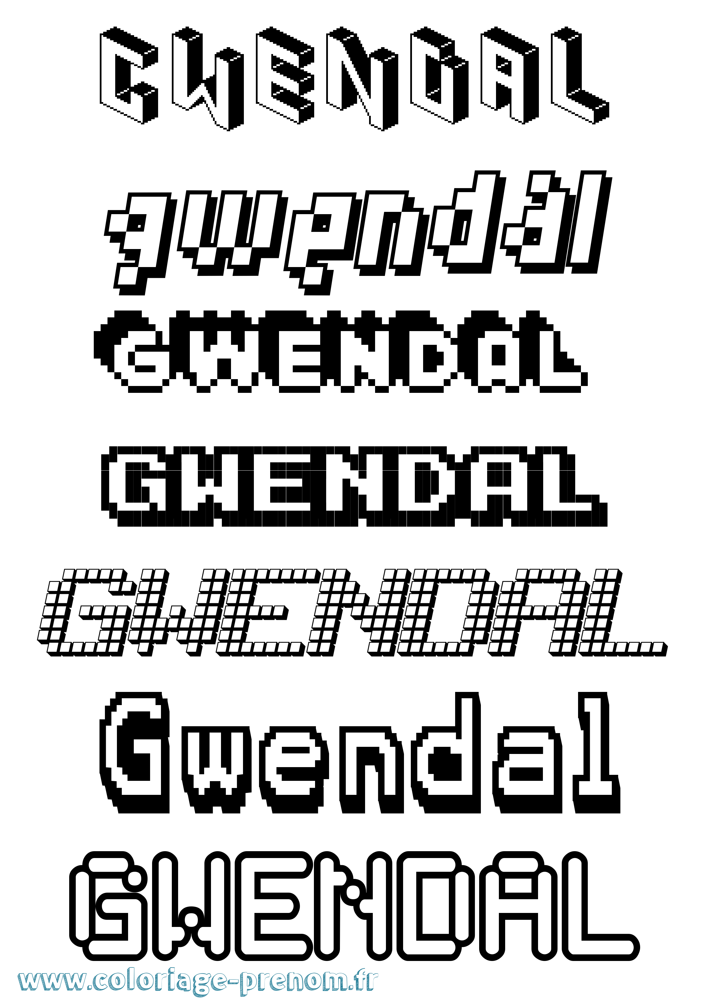 Coloriage prénom Gwendal Pixel