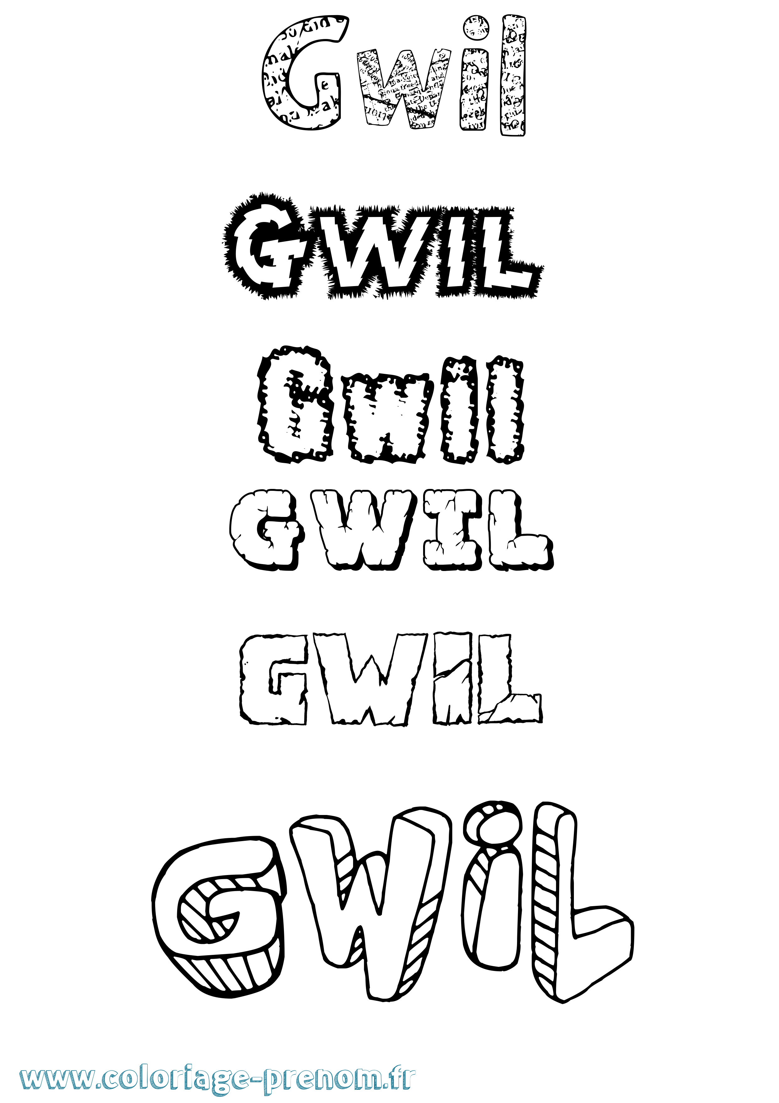Coloriage prénom Gwil Destructuré