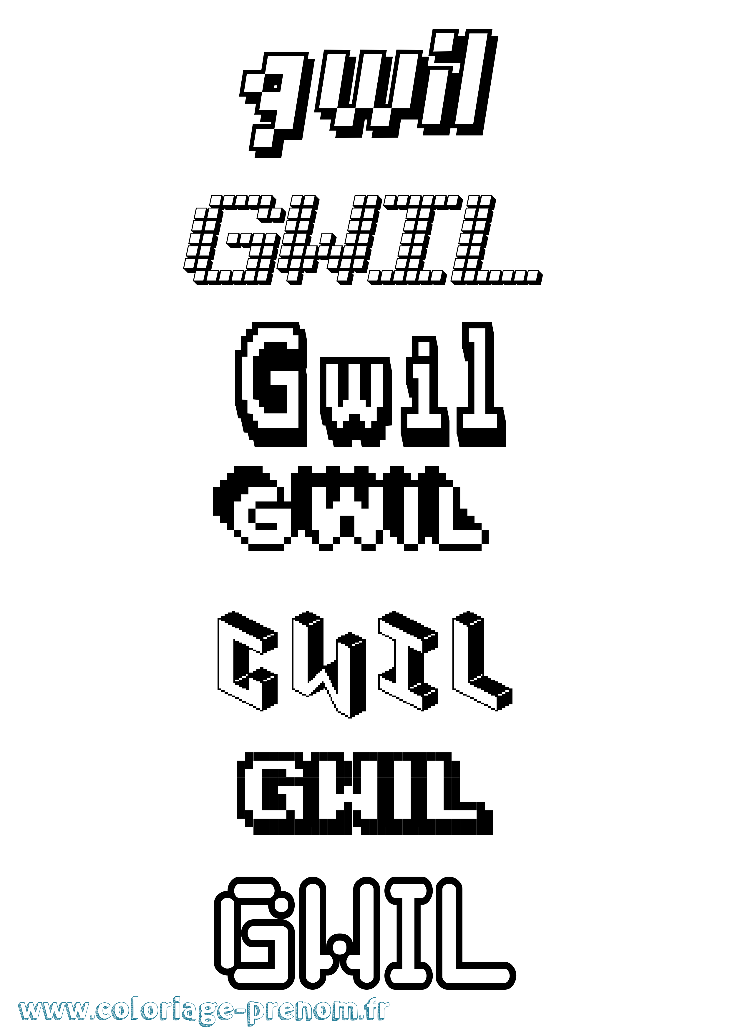 Coloriage prénom Gwil Pixel
