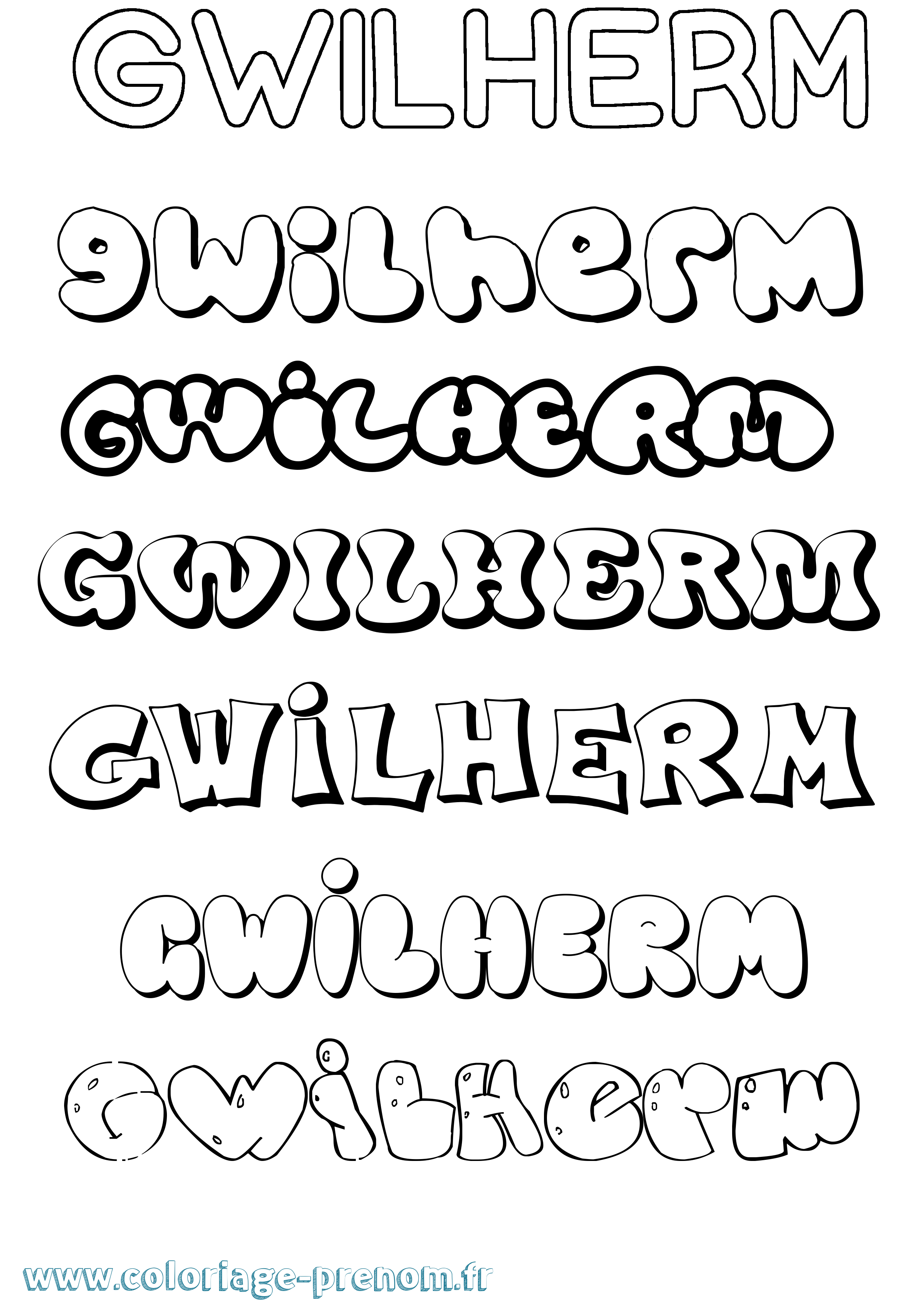 Coloriage Gwilherm Bubble Coloriage prénom Gwilherm Bubble