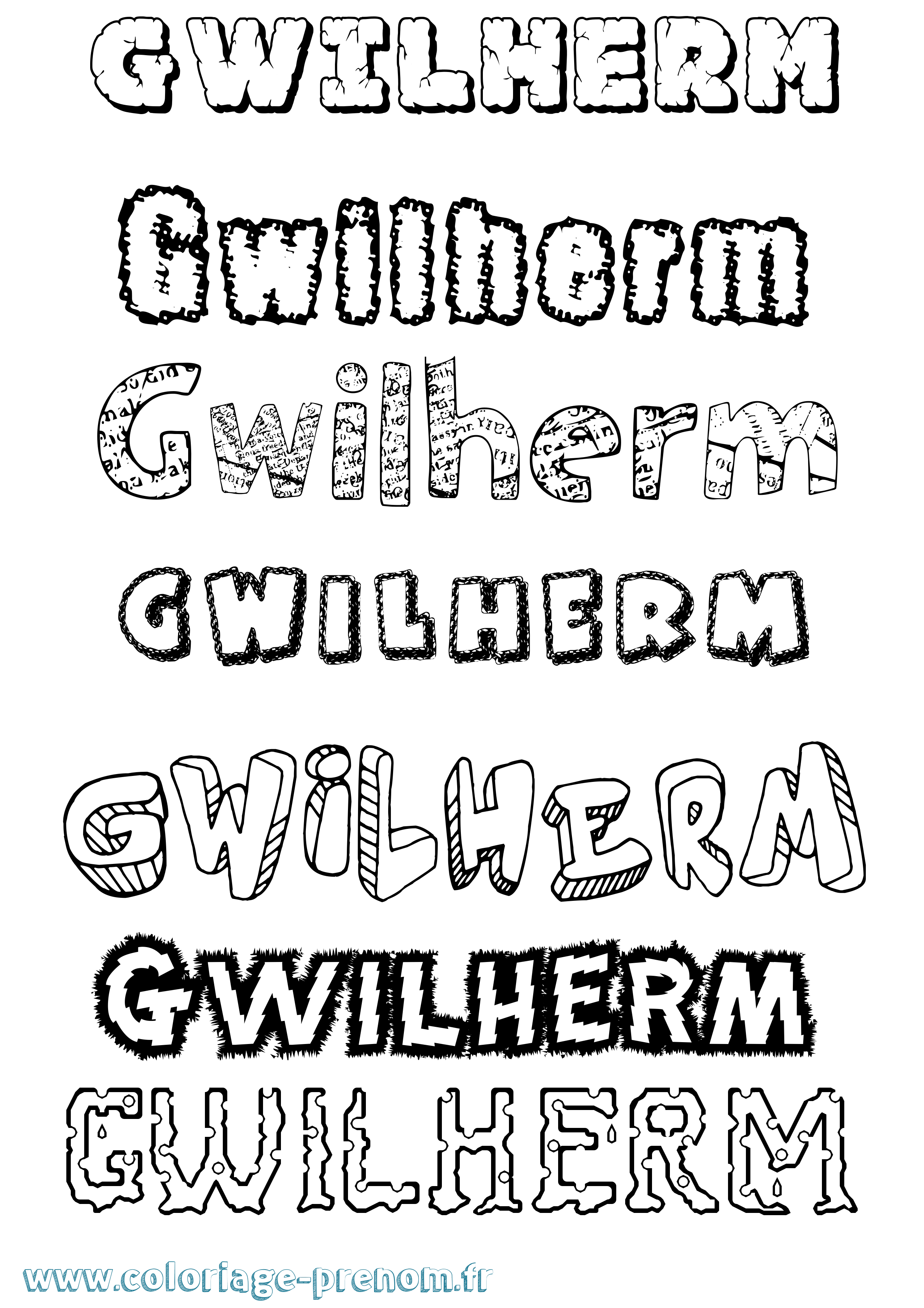 Coloriage Gwilherm Destructuré Coloriage prénom Gwilherm Destructuré