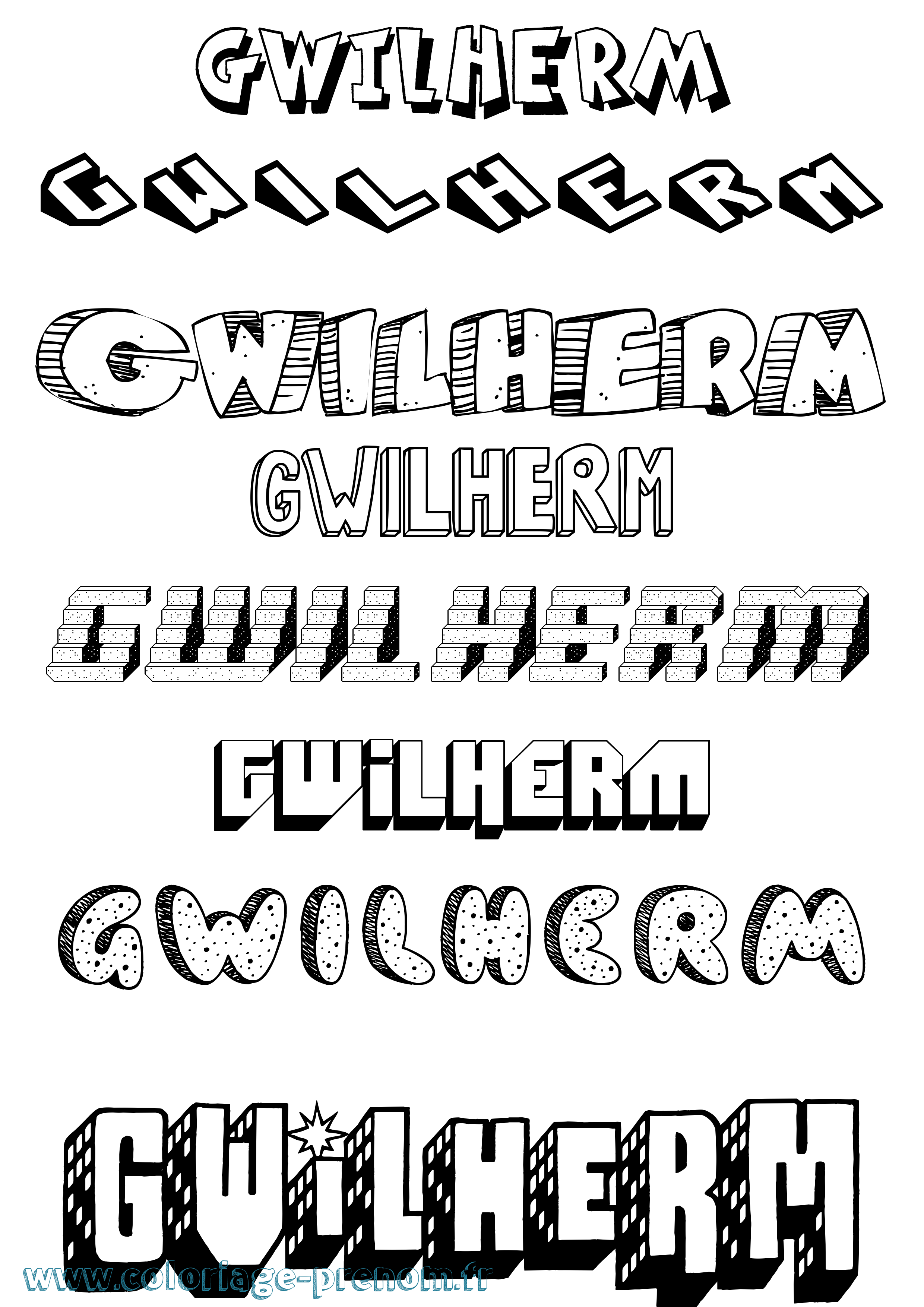 Coloriage Gwilherm Effet 3D Coloriage prénom Gwilherm Effet 3D
