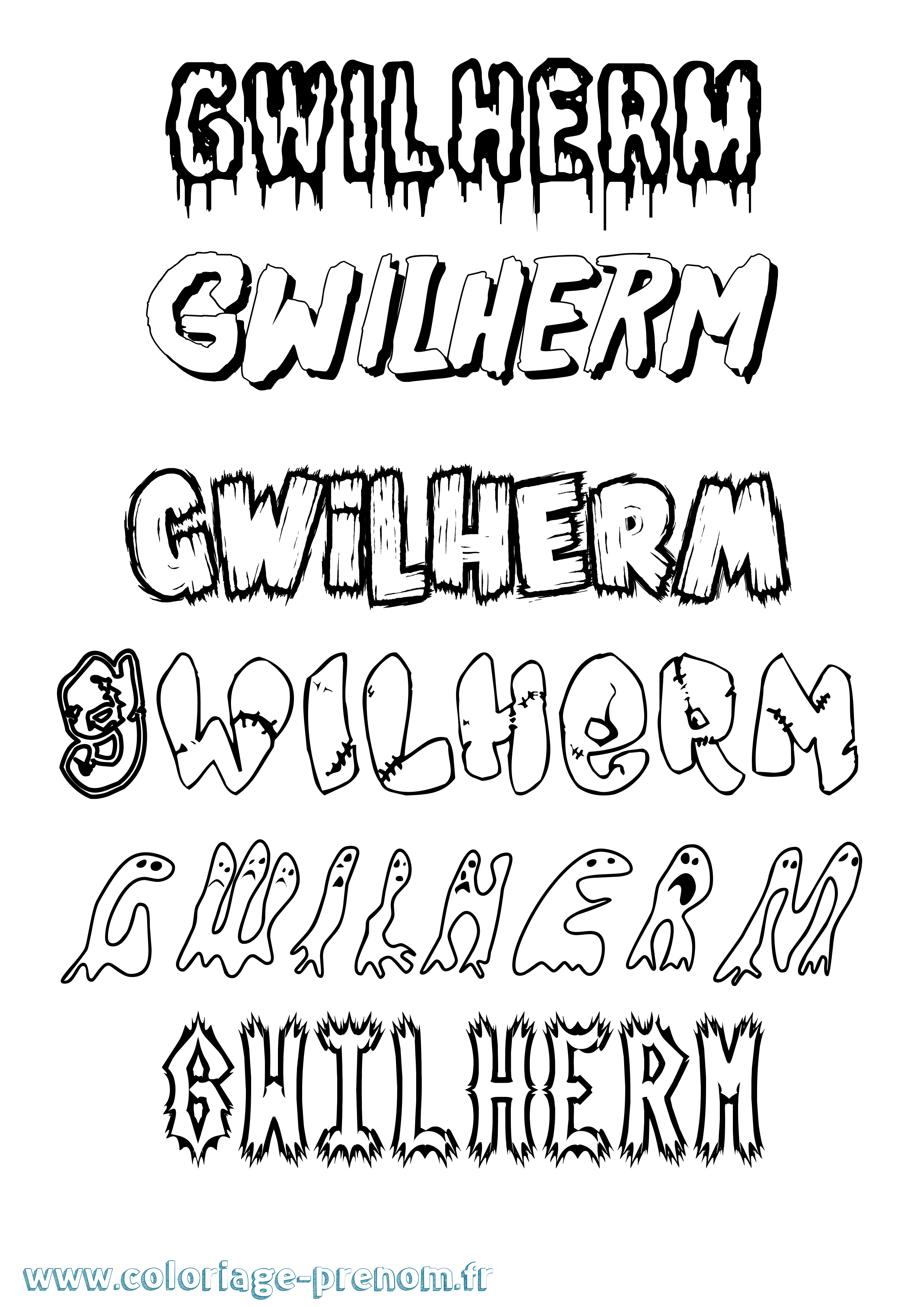 Coloriage Gwilherm Frisson Coloriage prénom Gwilherm Frisson
