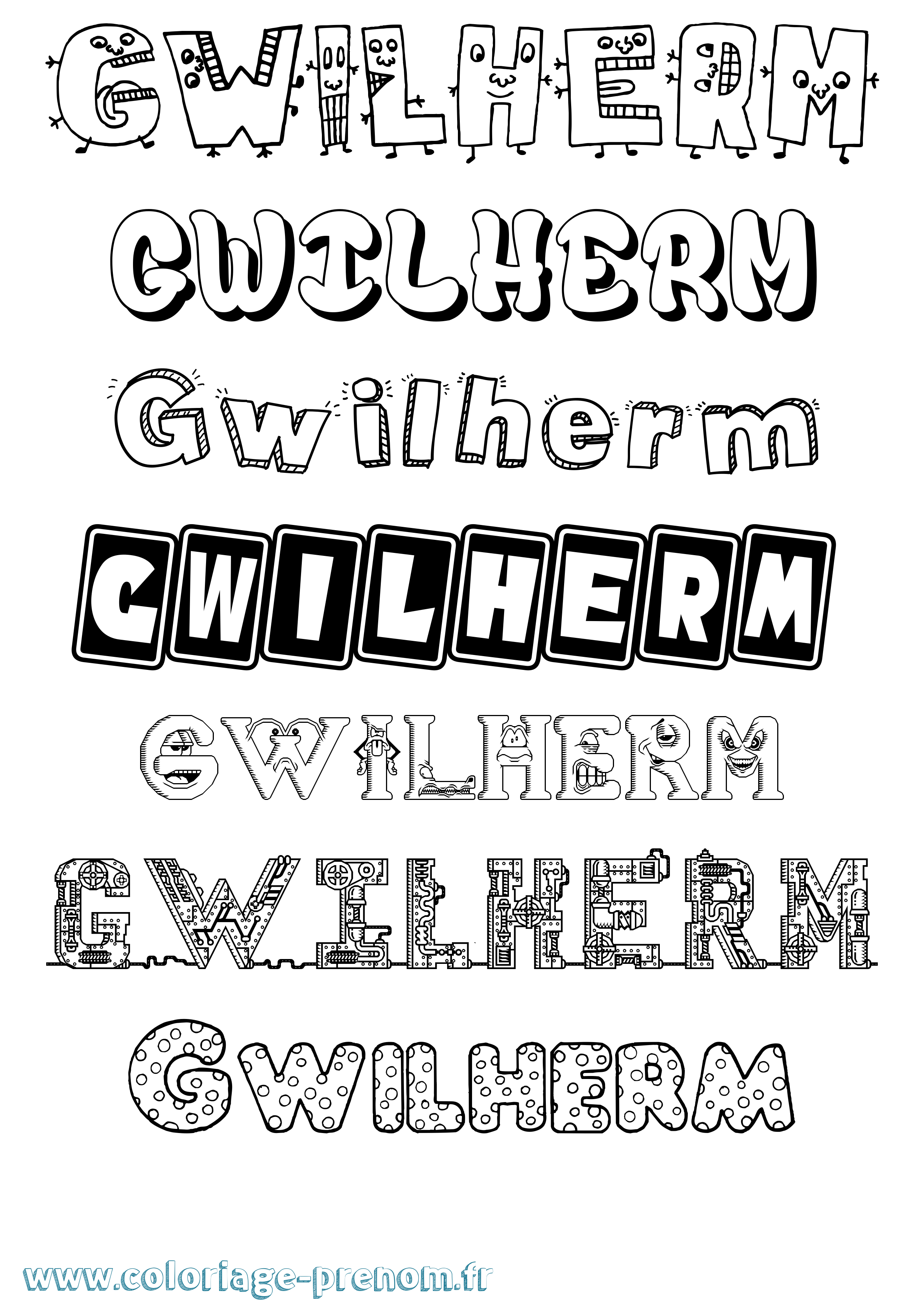 Coloriage Gwilherm Fun Coloriage prénom Gwilherm Fun