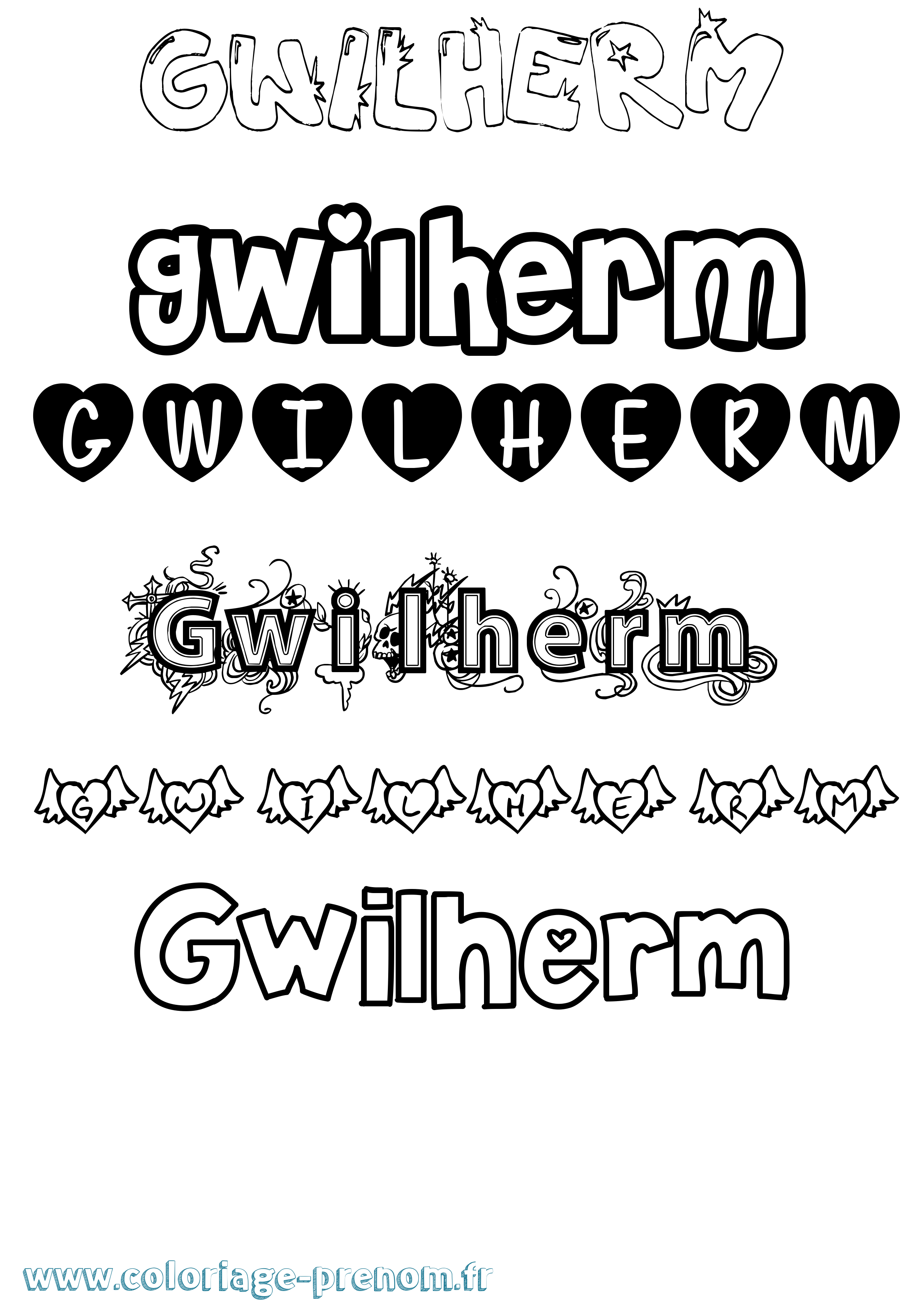 Coloriage Gwilherm Girly Coloriage prénom Gwilherm Girly