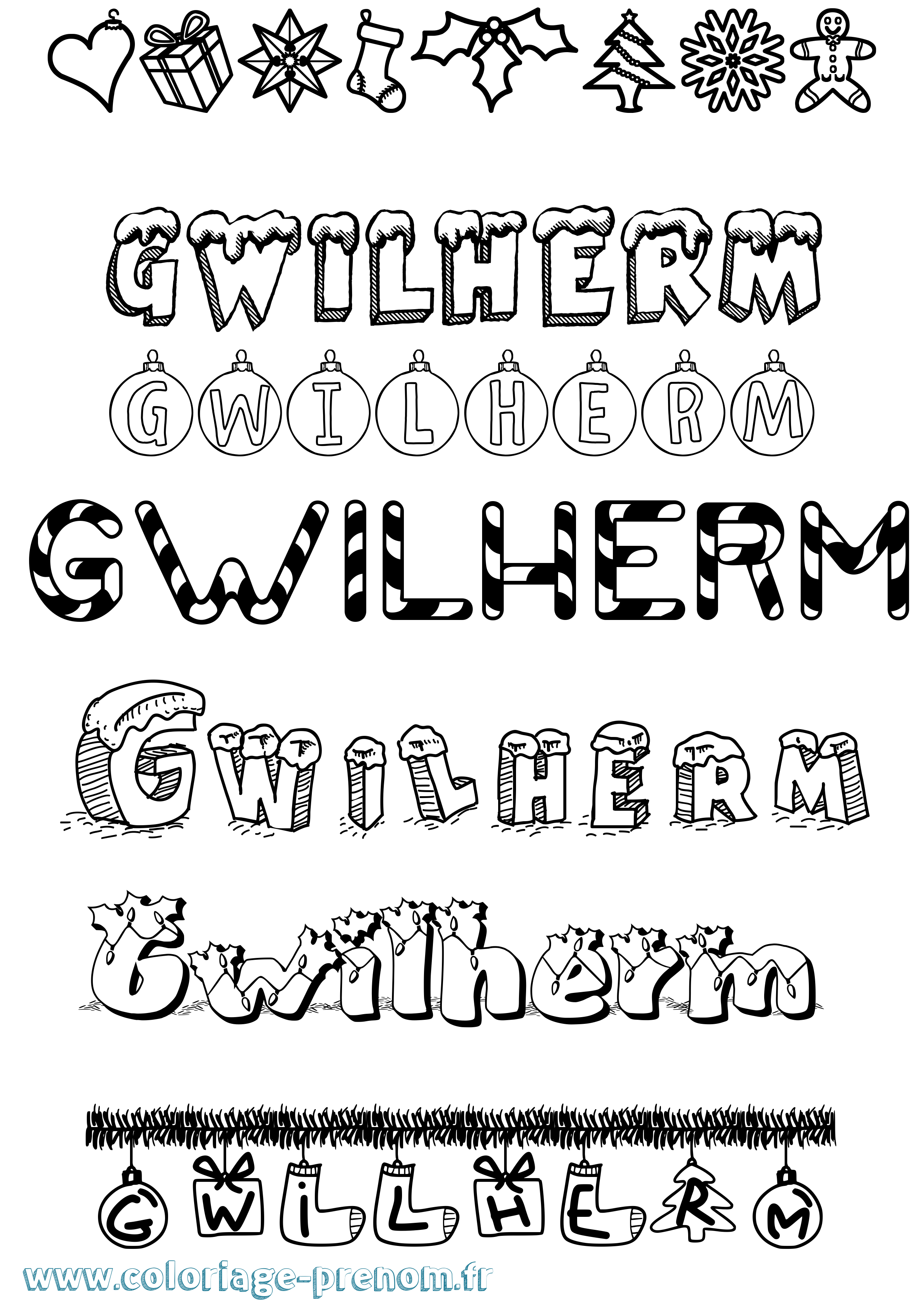 Coloriage Gwilherm Noël Coloriage prénom Gwilherm Noël