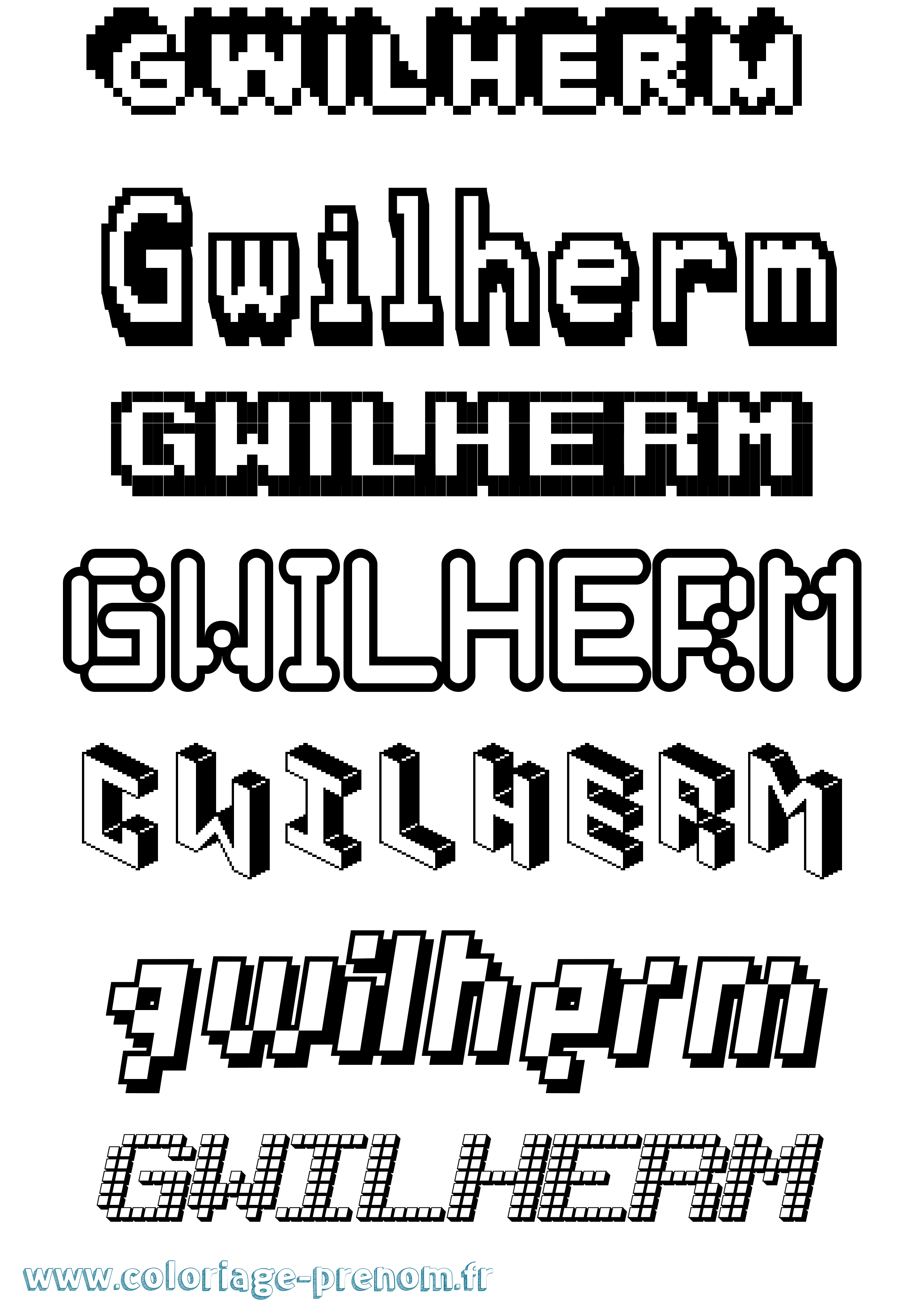 Coloriage Gwilherm Pixel Coloriage prénom Gwilherm Pixel