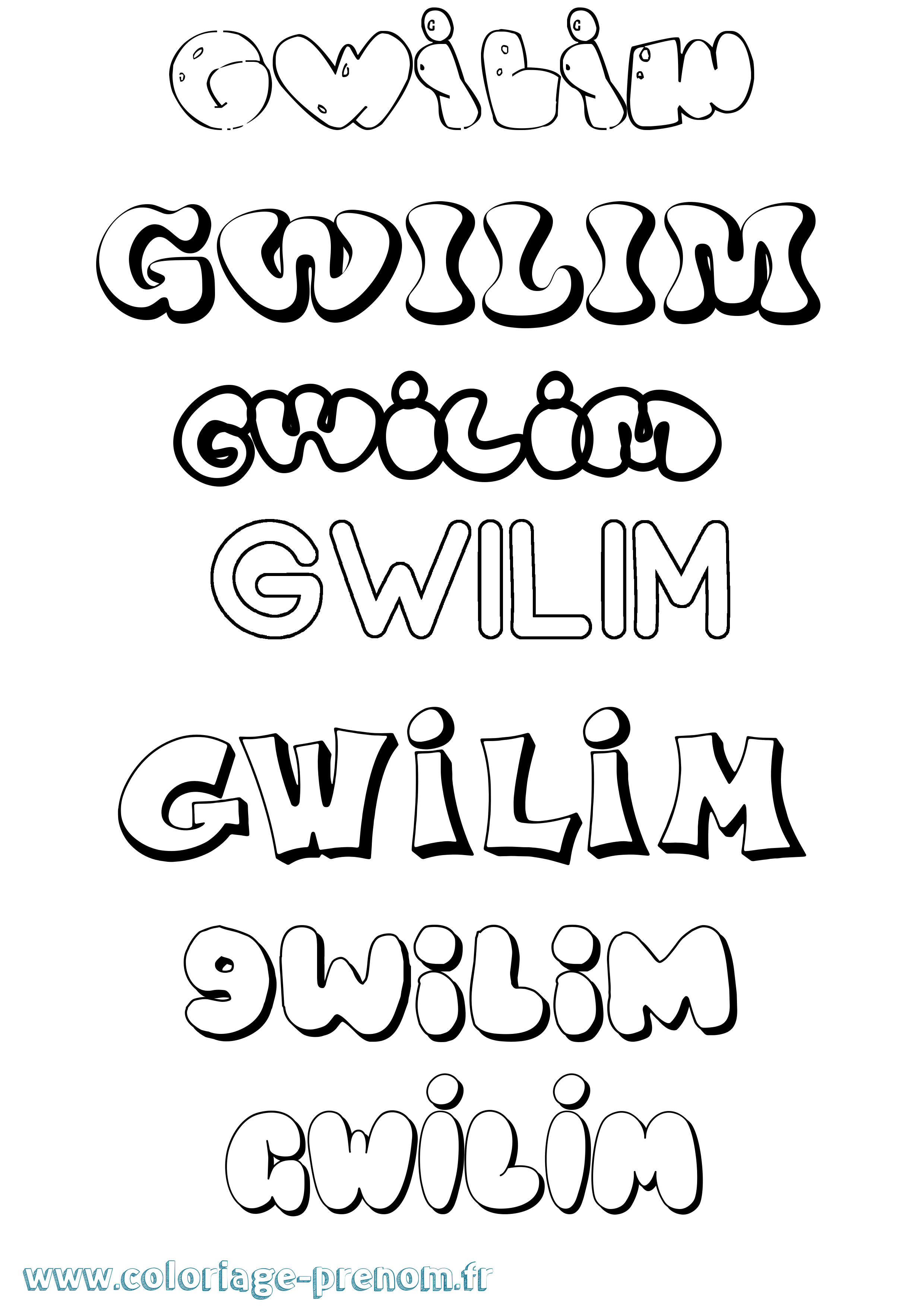 Coloriage prénom Gwilim Bubble