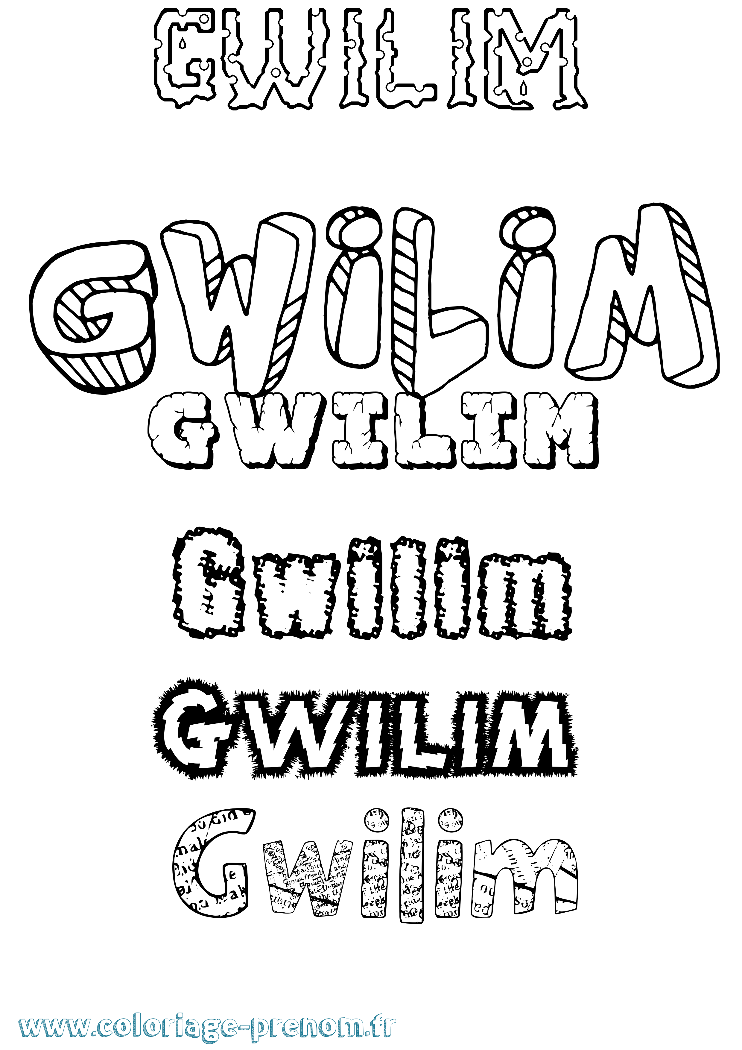 Coloriage prénom Gwilim Destructuré