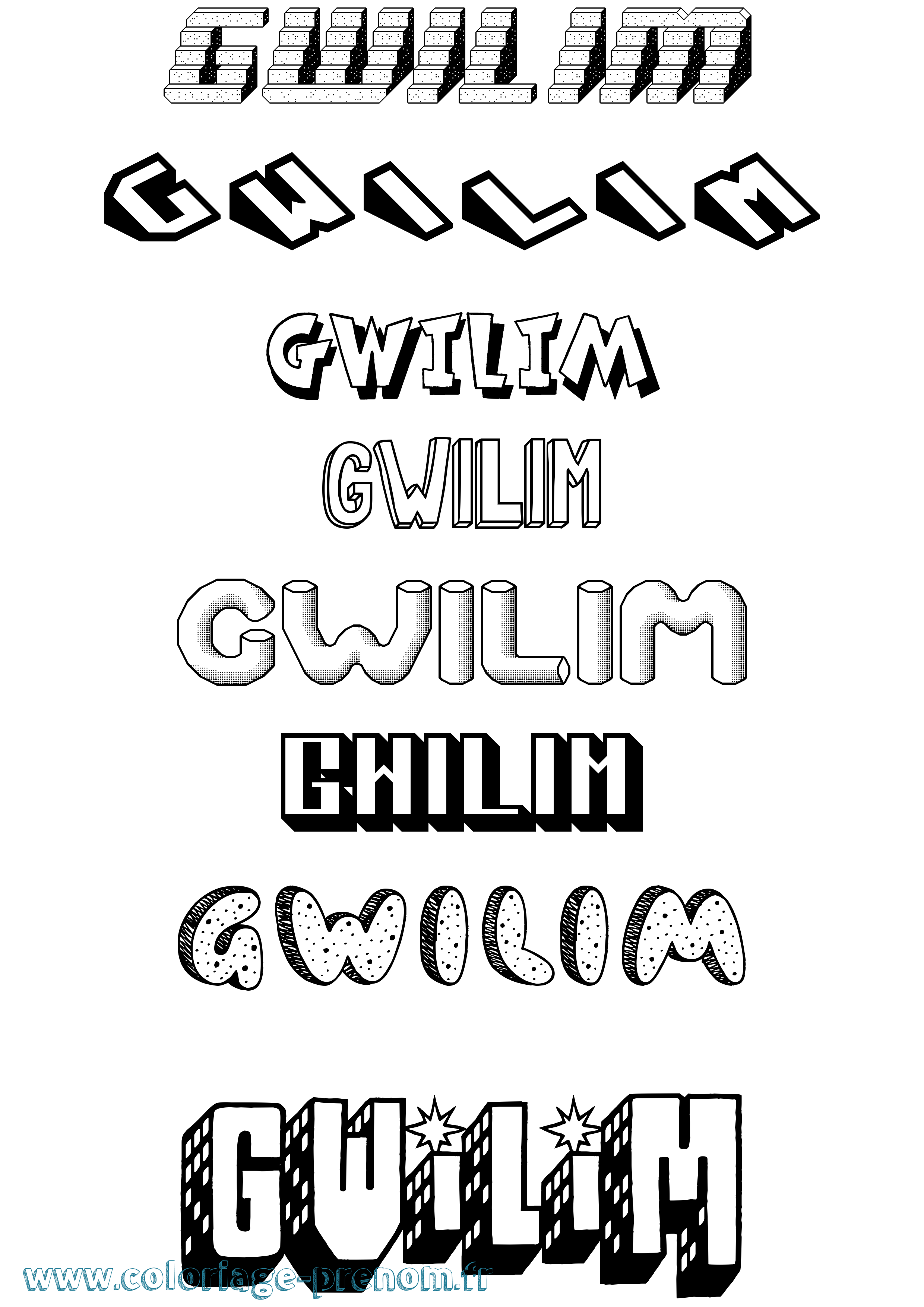 Coloriage Gwilim Effet 3D Coloriage prénom Gwilim Effet 3D