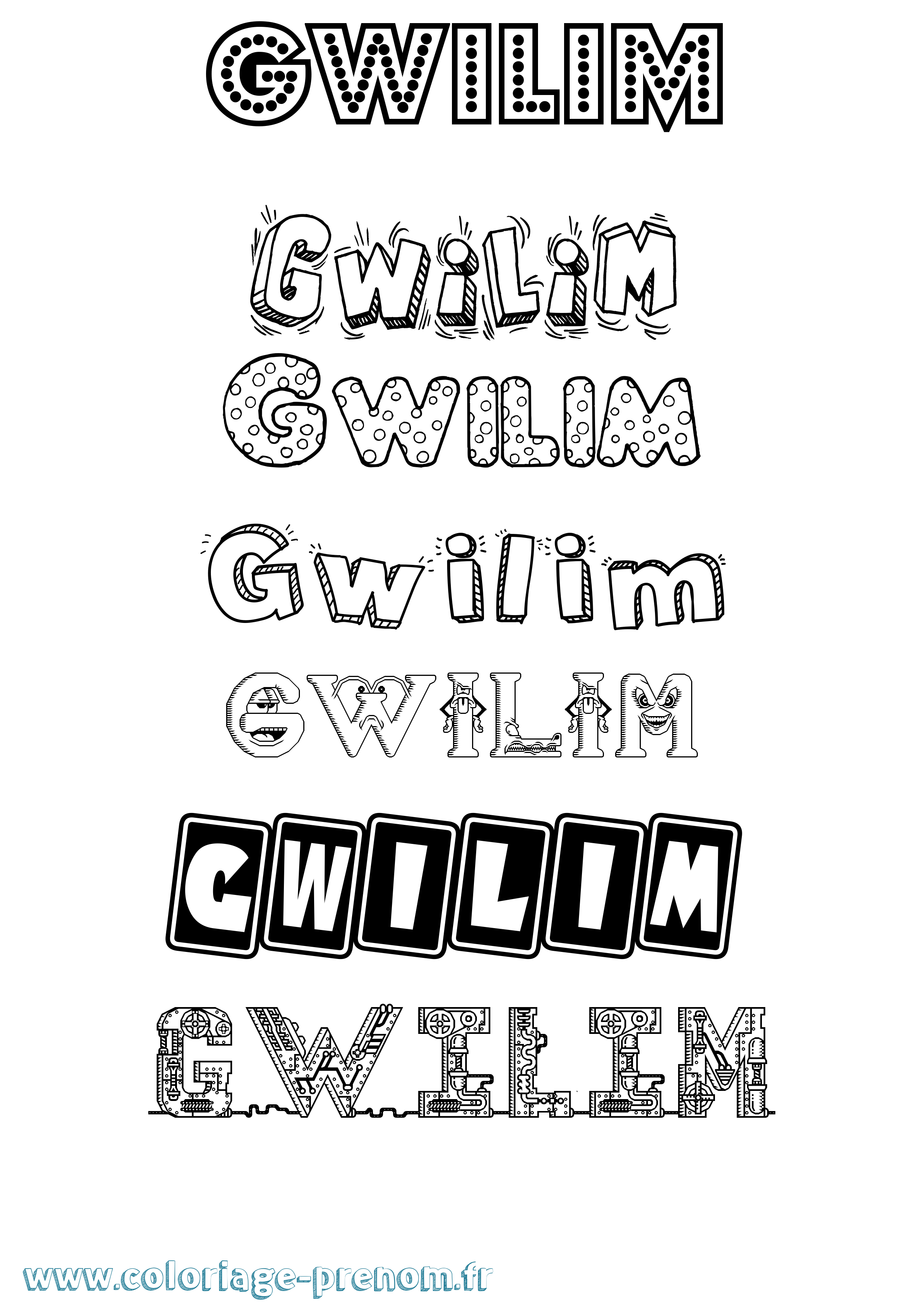 Coloriage prénom Gwilim Fun