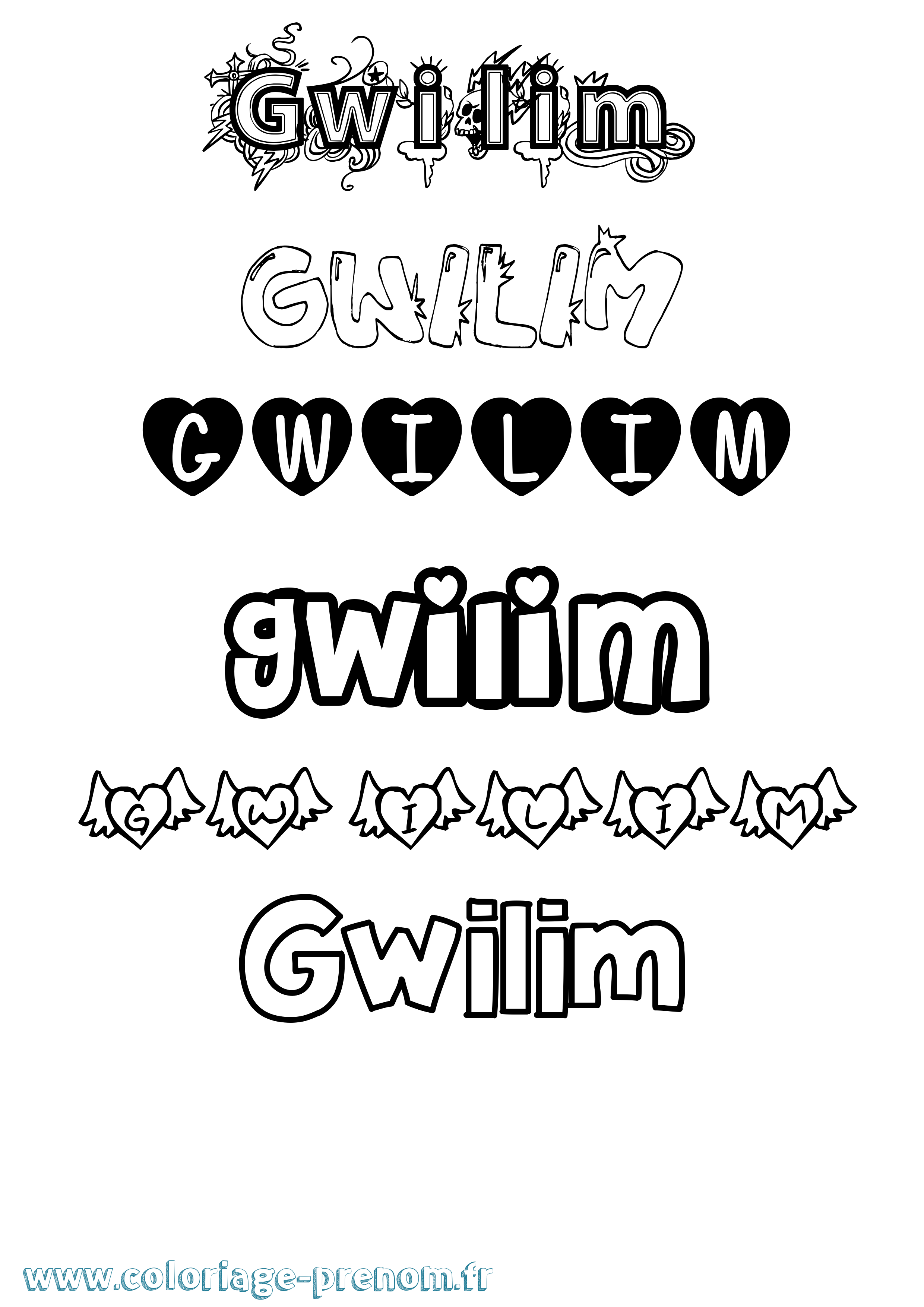 Coloriage prénom Gwilim Girly
