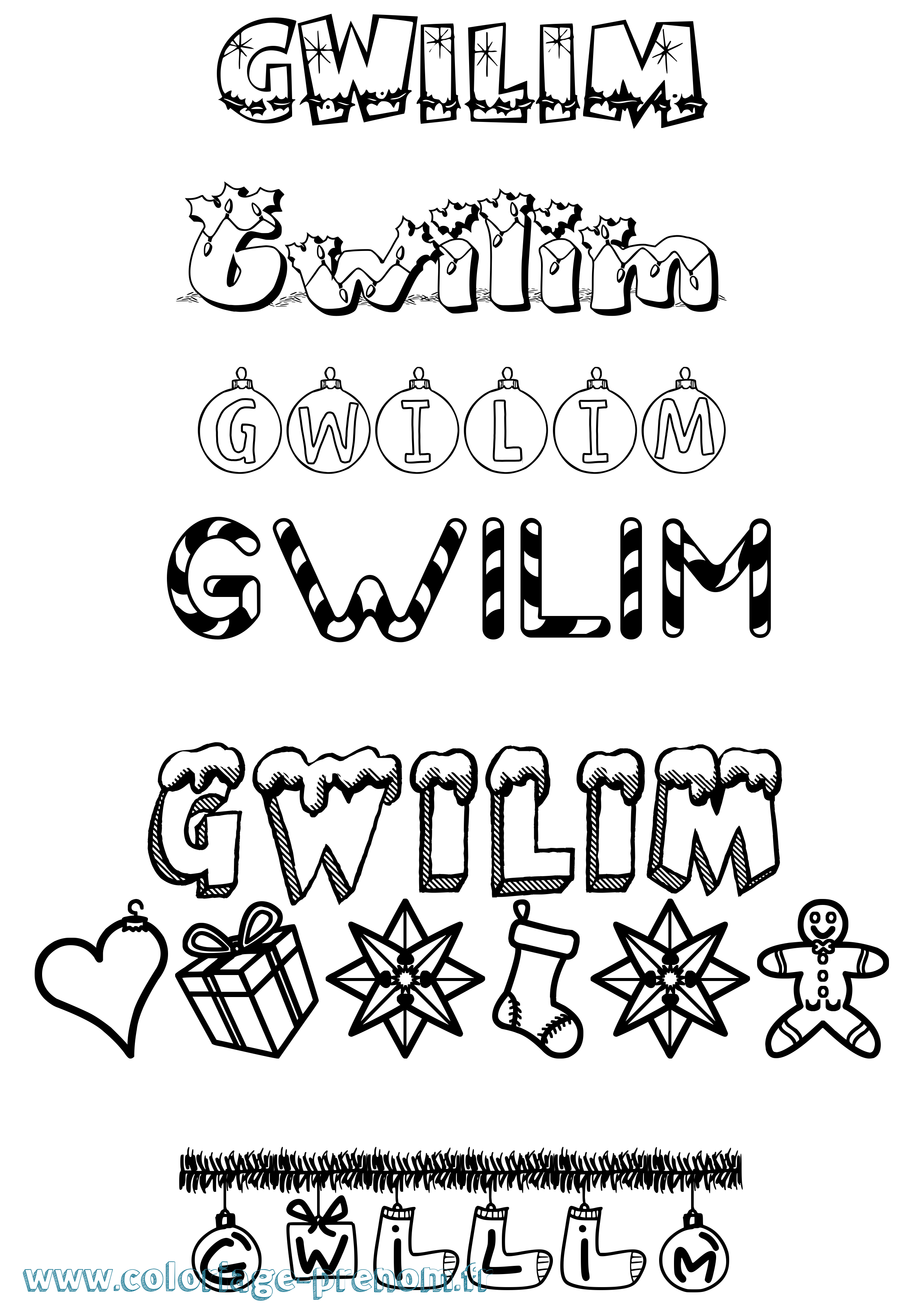 Coloriage Gwilim Noël Coloriage prénom Gwilim Noël