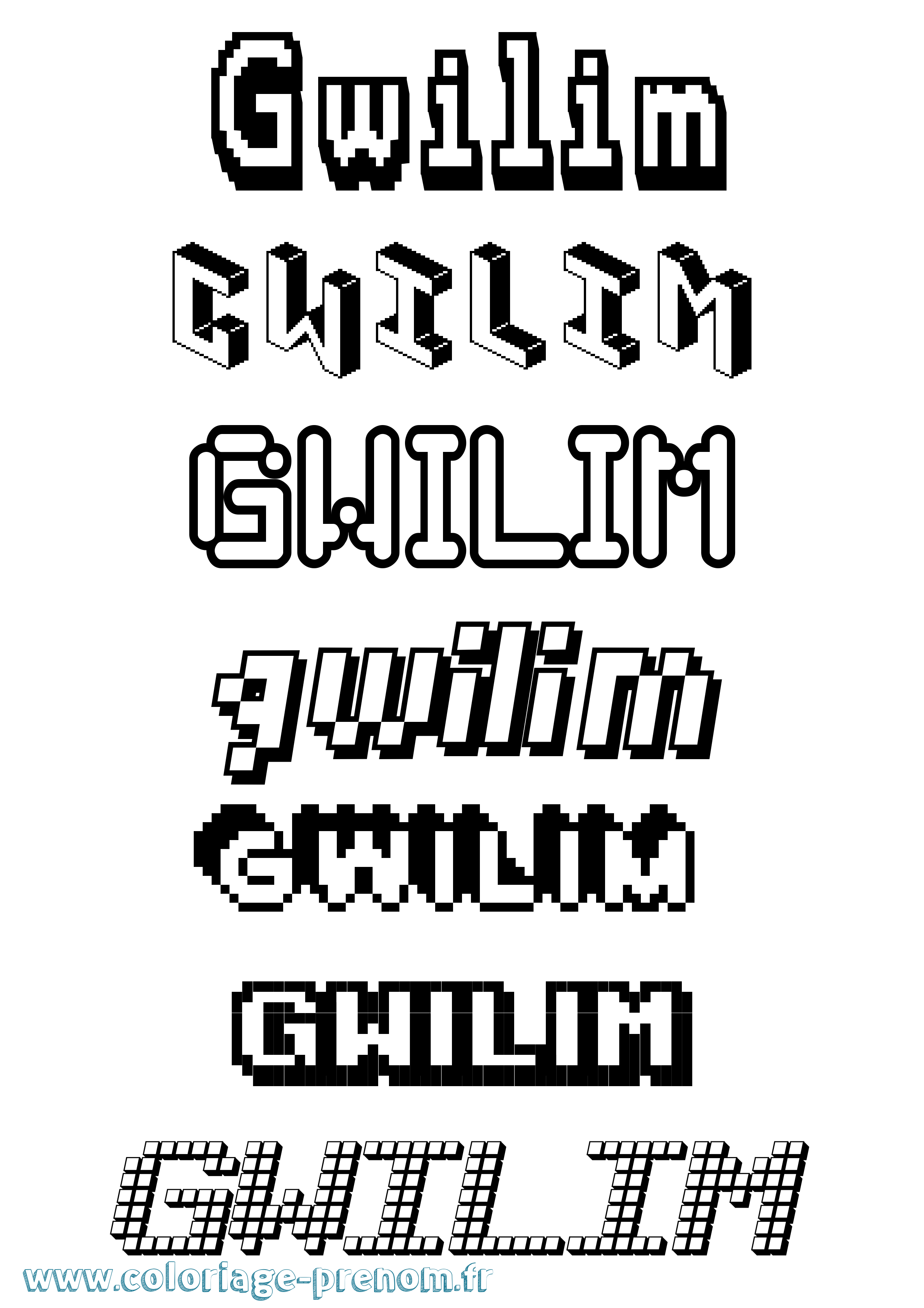Coloriage Gwilim Pixel Coloriage prénom Gwilim Pixel