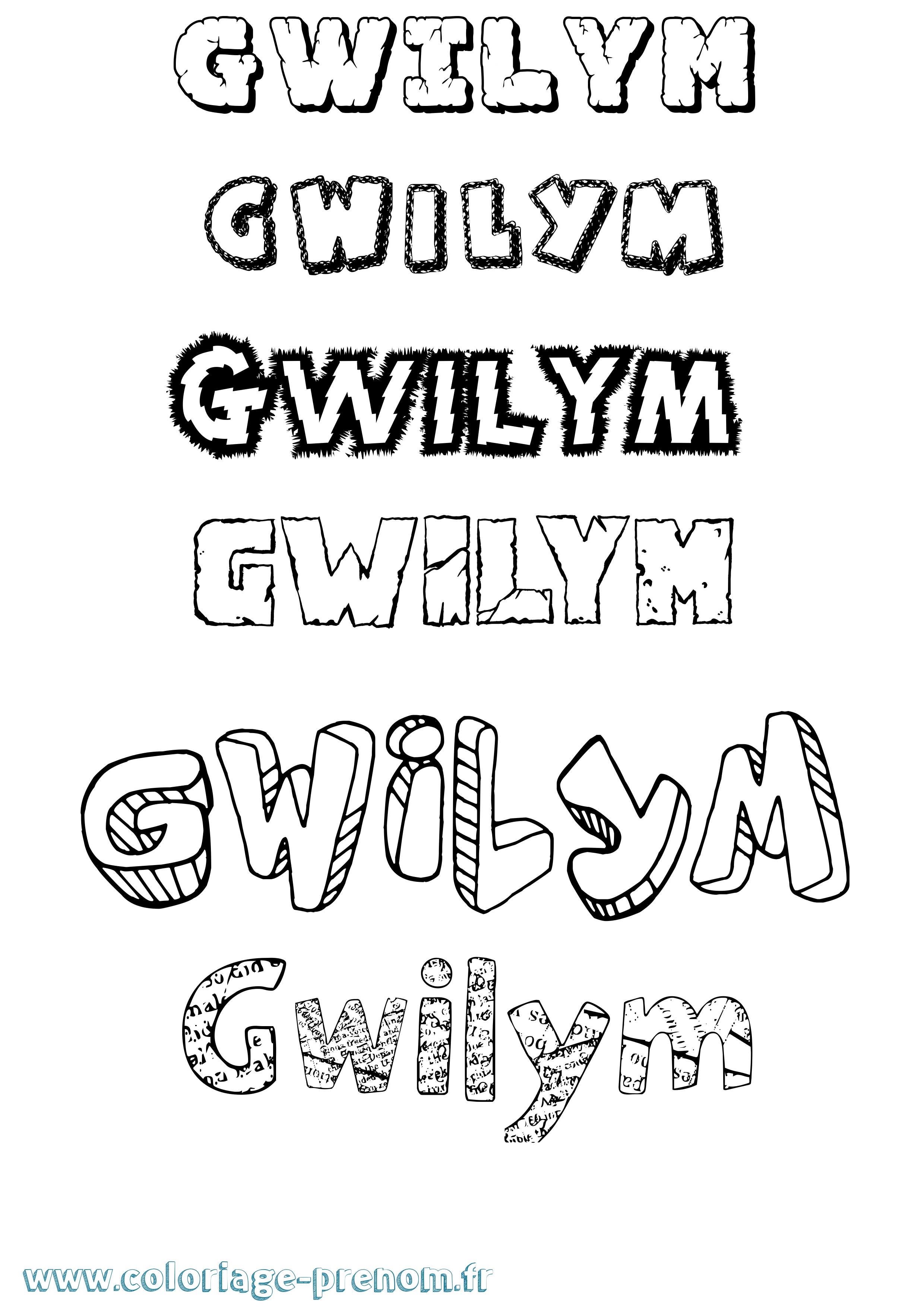 Coloriage prénom Gwilym Destructuré