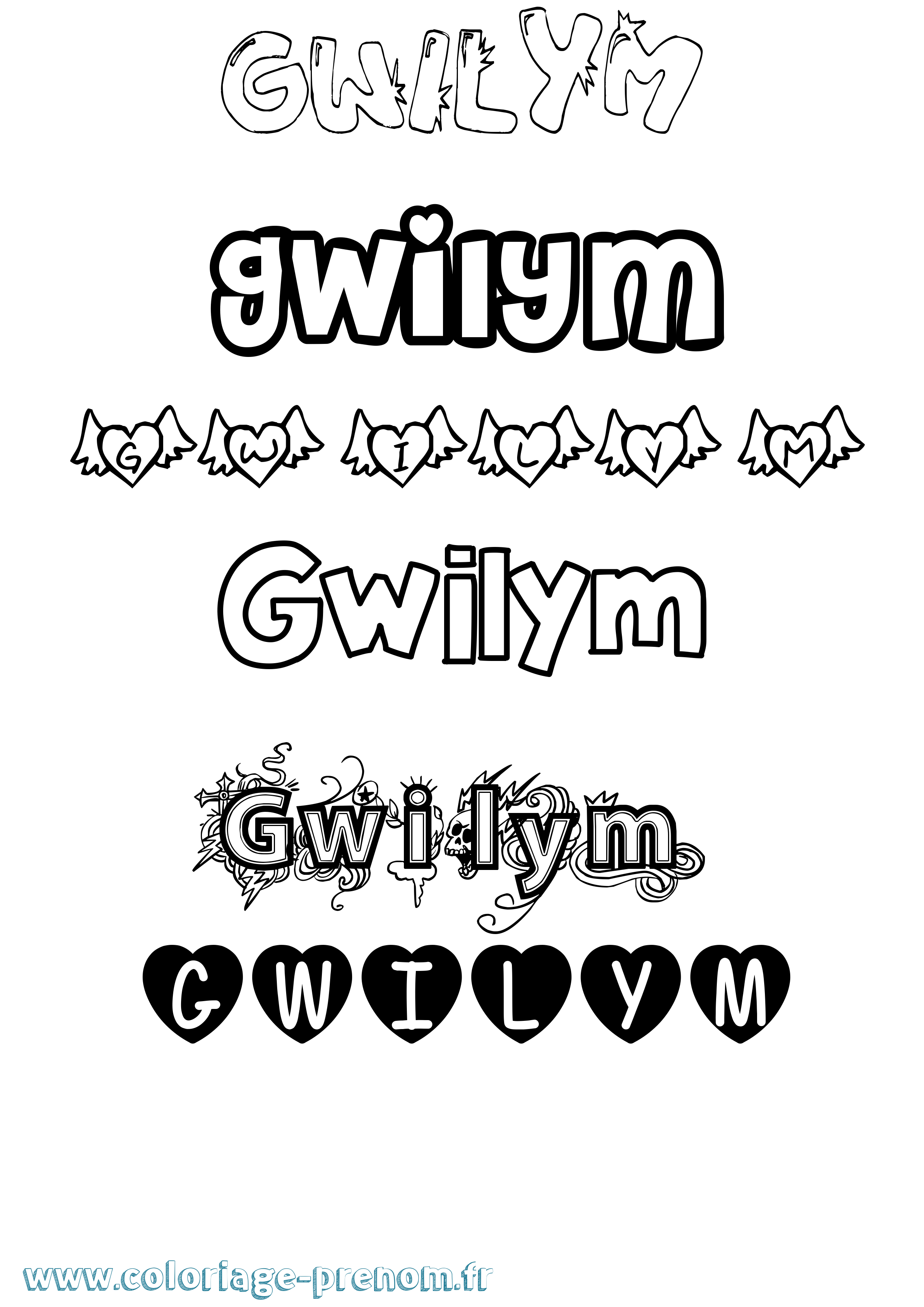 Coloriage prénom Gwilym Girly