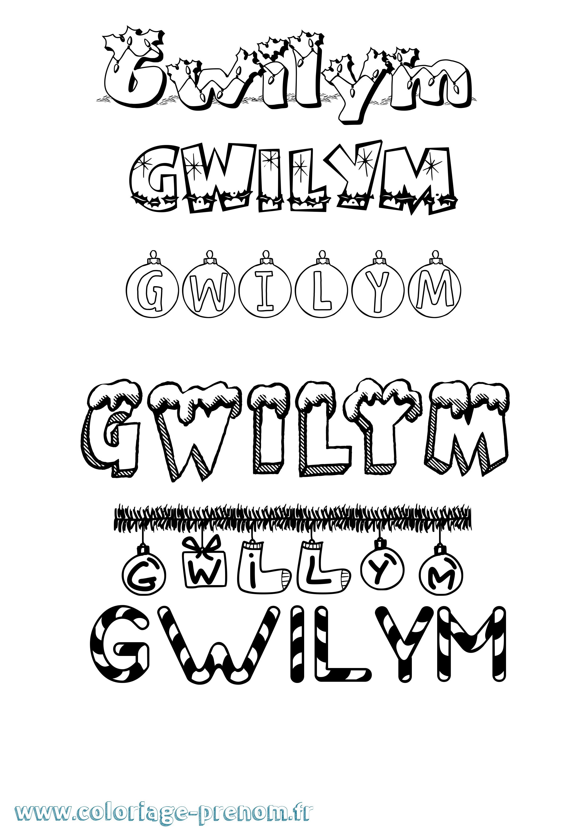 Coloriage prénom Gwilym Noël