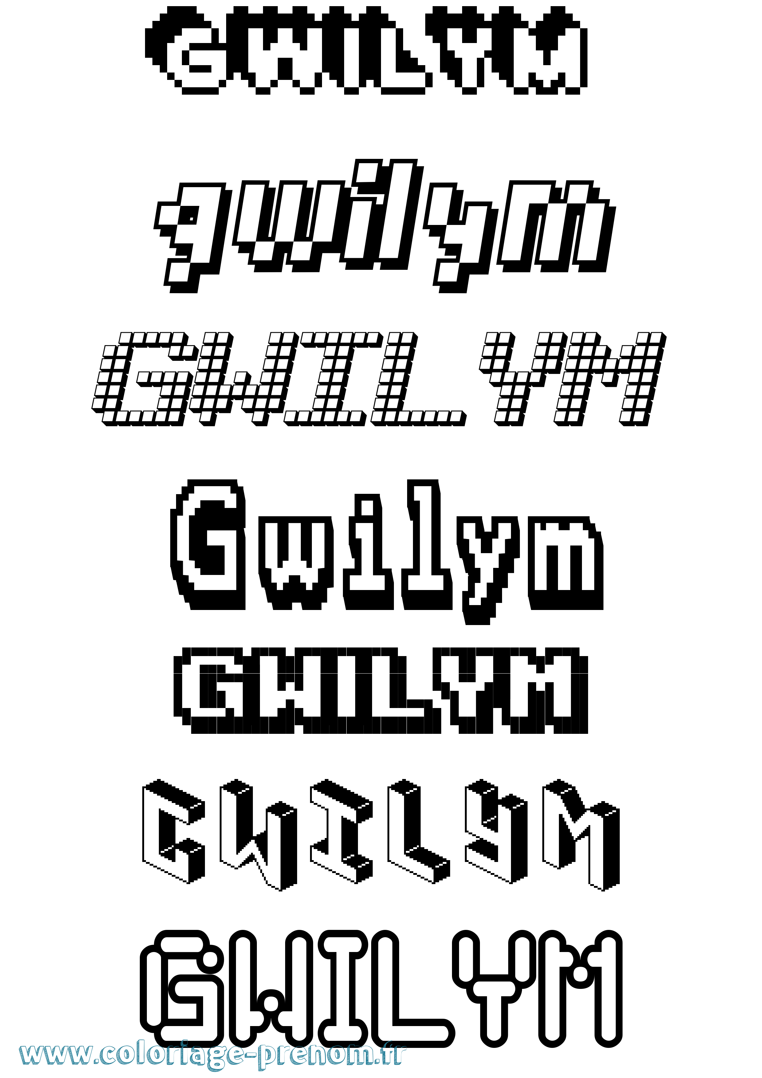 Coloriage prénom Gwilym Pixel