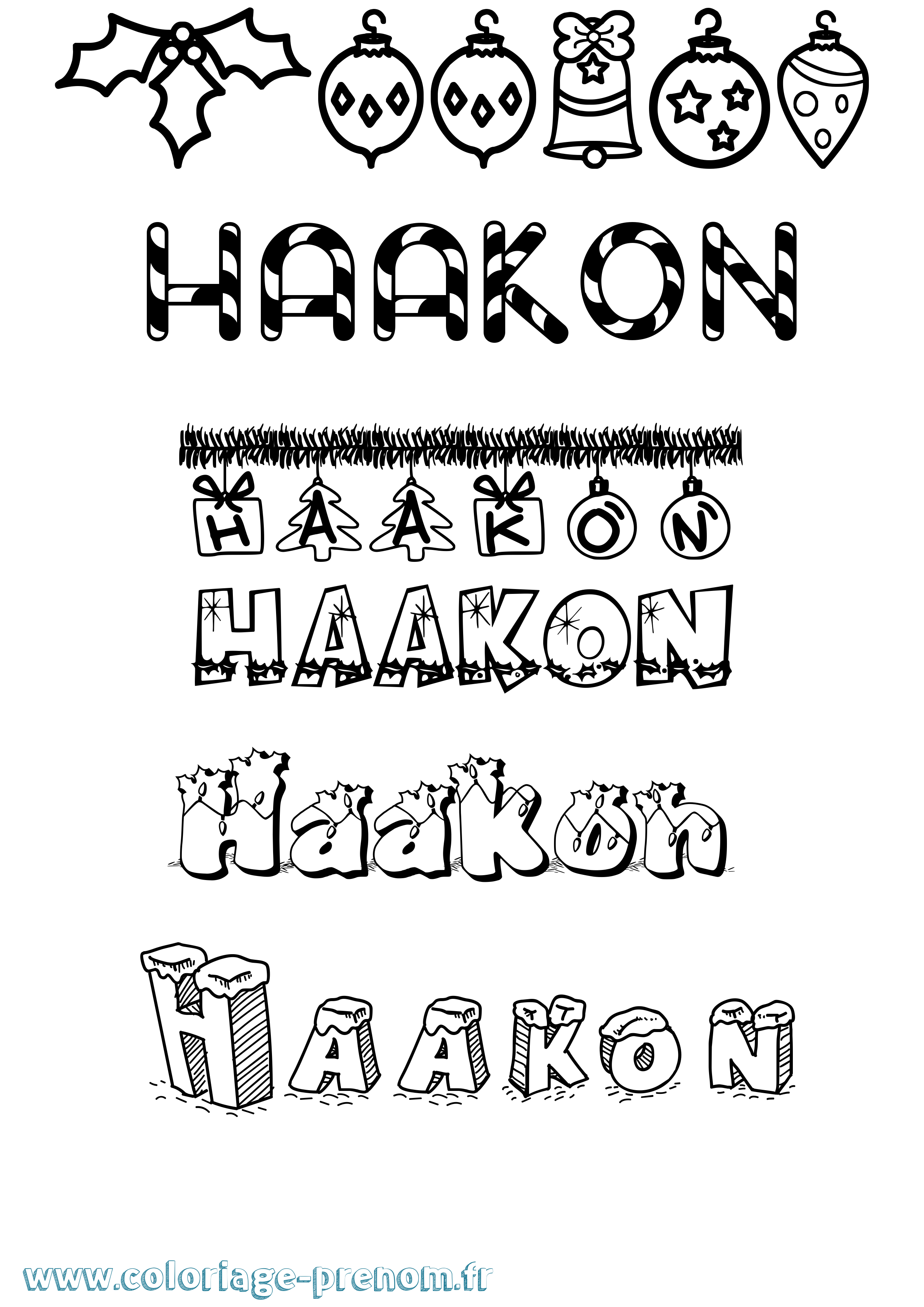 Coloriage prénom Haakon Noël