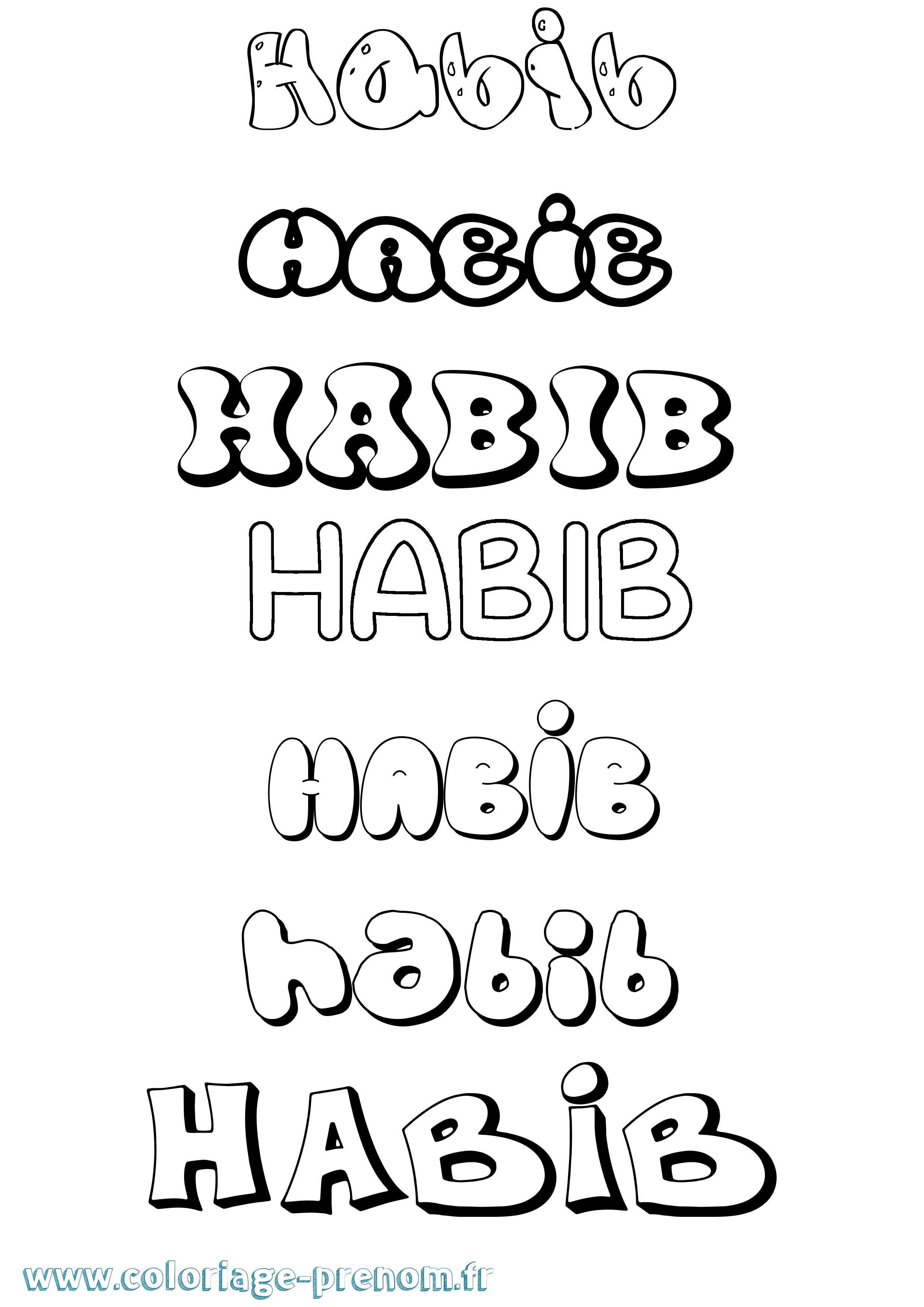 Coloriage Habib Bubble Coloriage prénom Habib Bubble