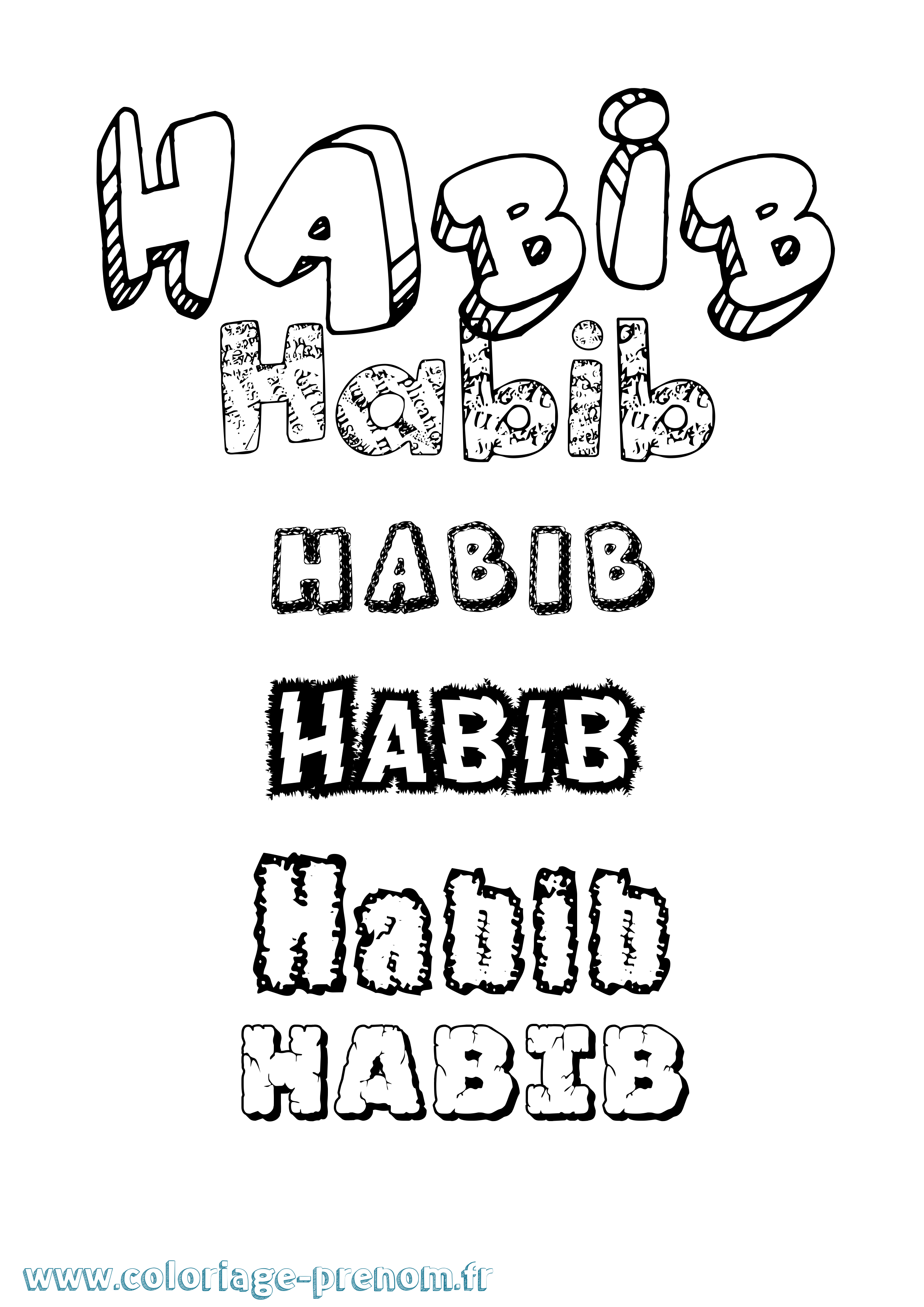 Coloriage prénom Habib Destructuré