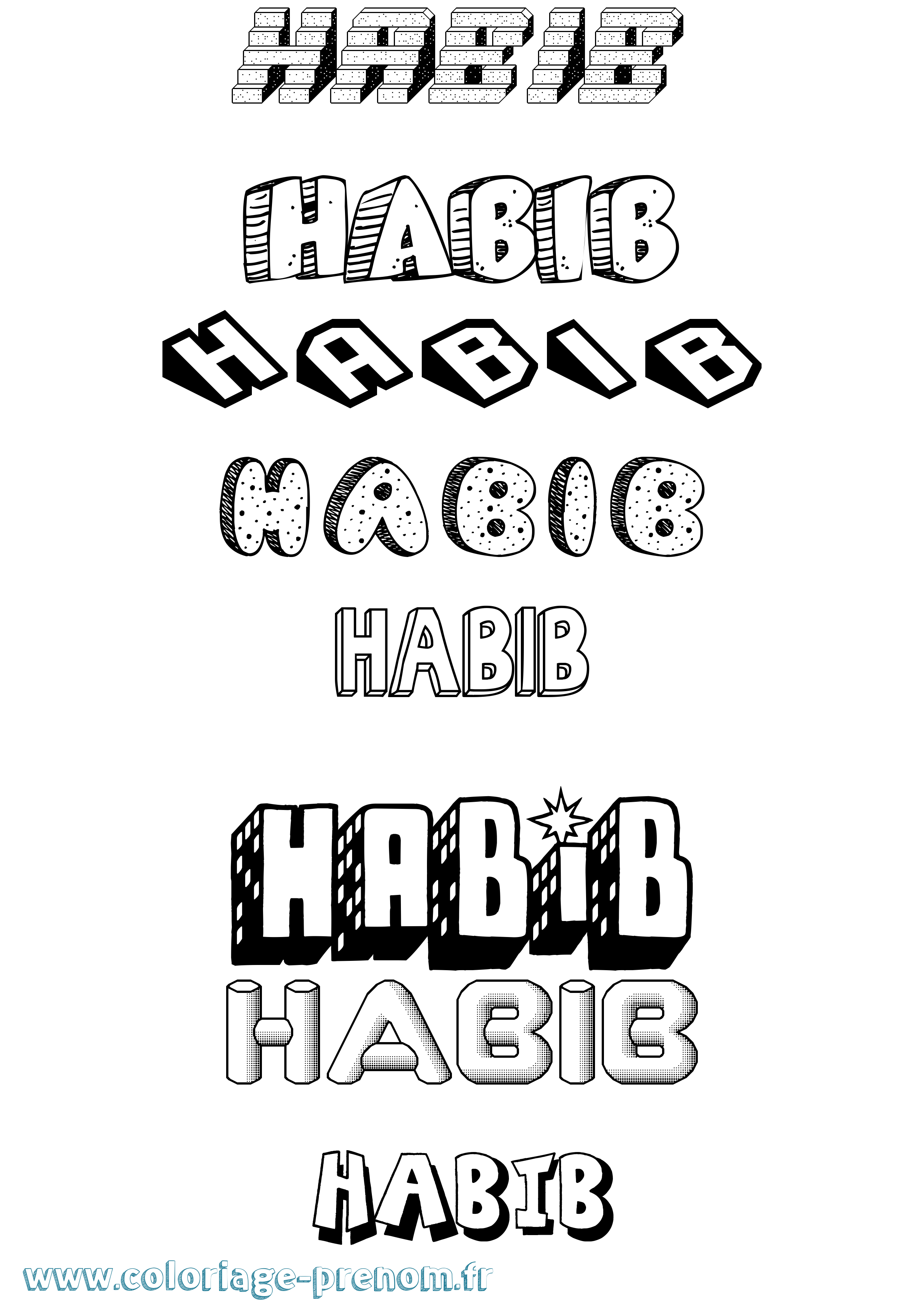 Coloriage Habib Effet 3D Coloriage prénom Habib Effet 3D