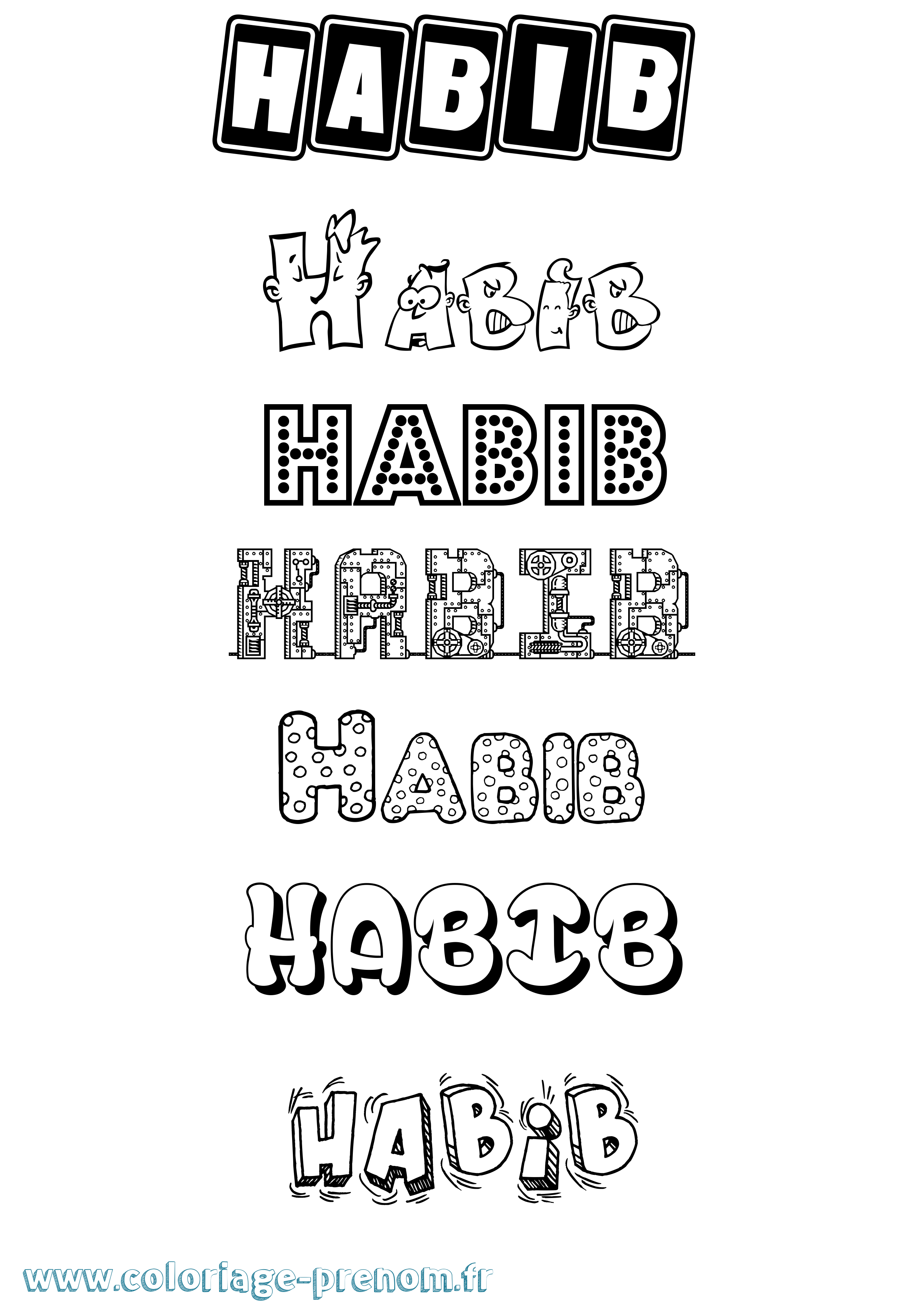 Coloriage Habib Fun Coloriage prénom Habib Fun