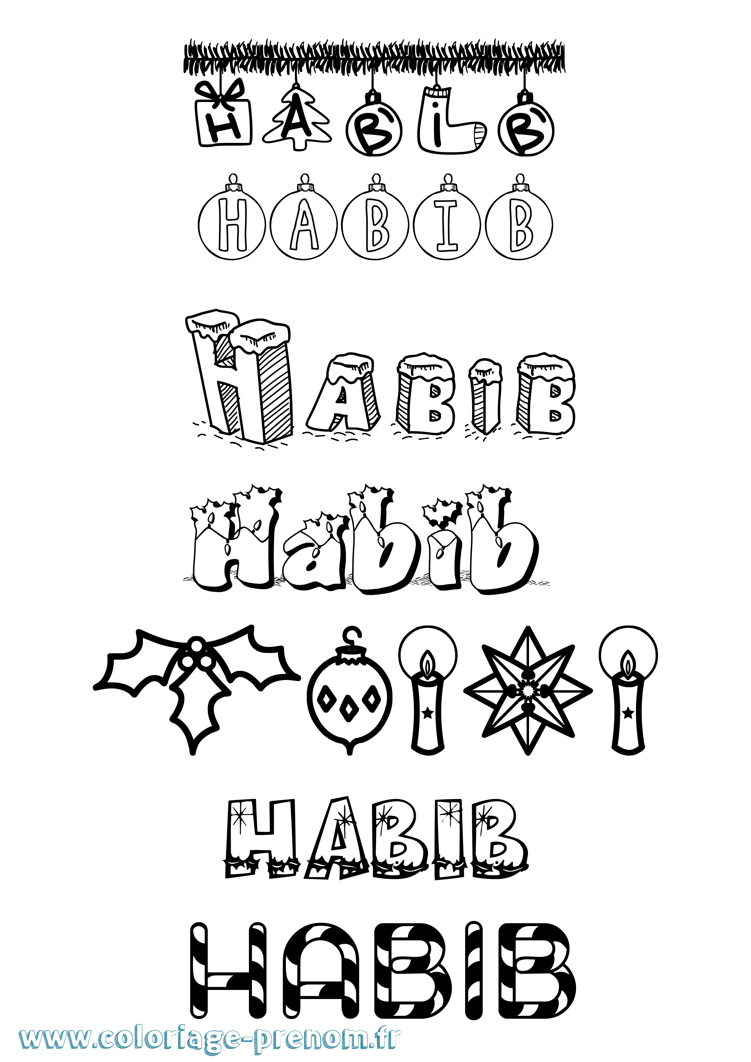 Coloriage prénom Habib Noël