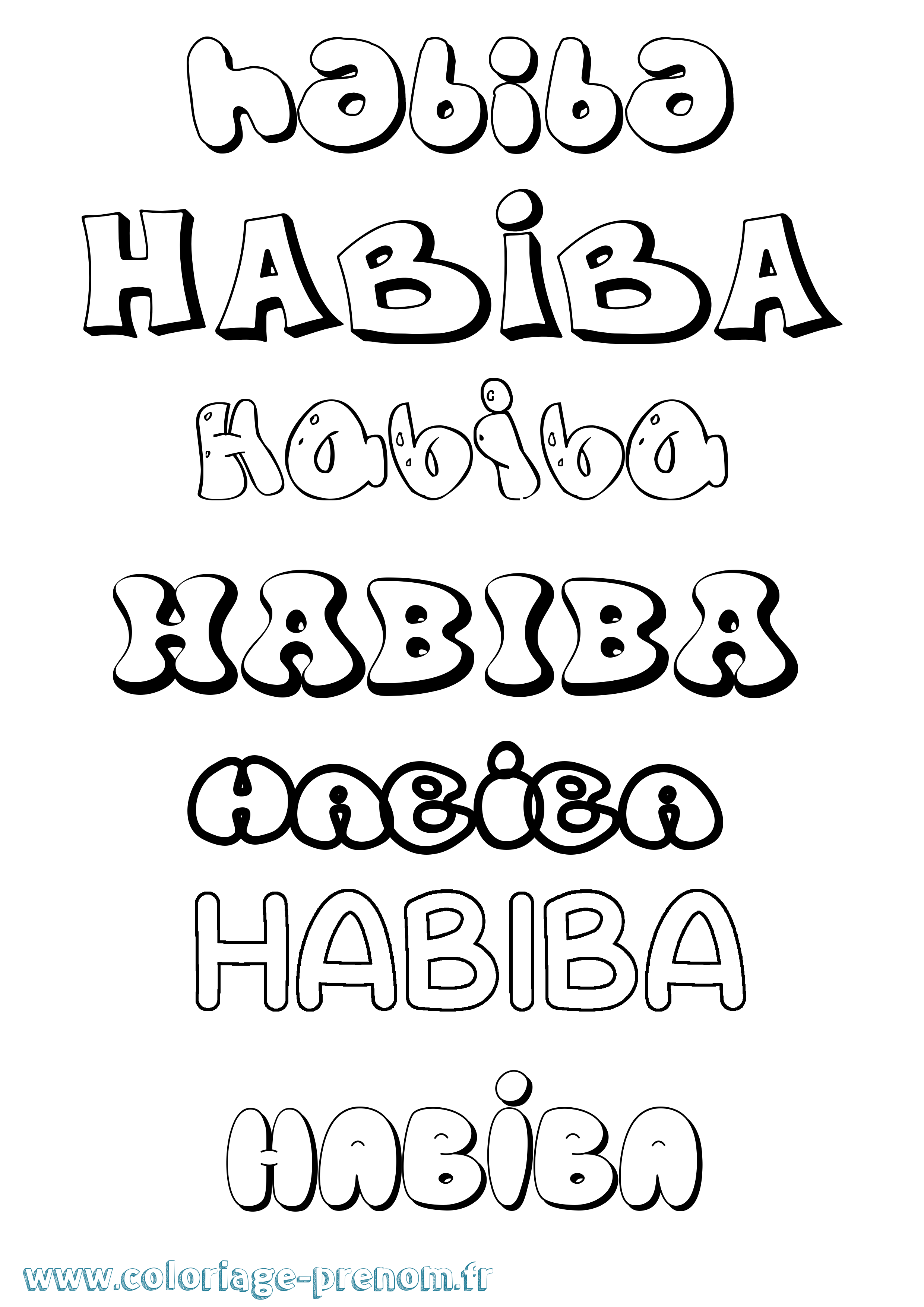 Coloriage prénom Habiba Bubble