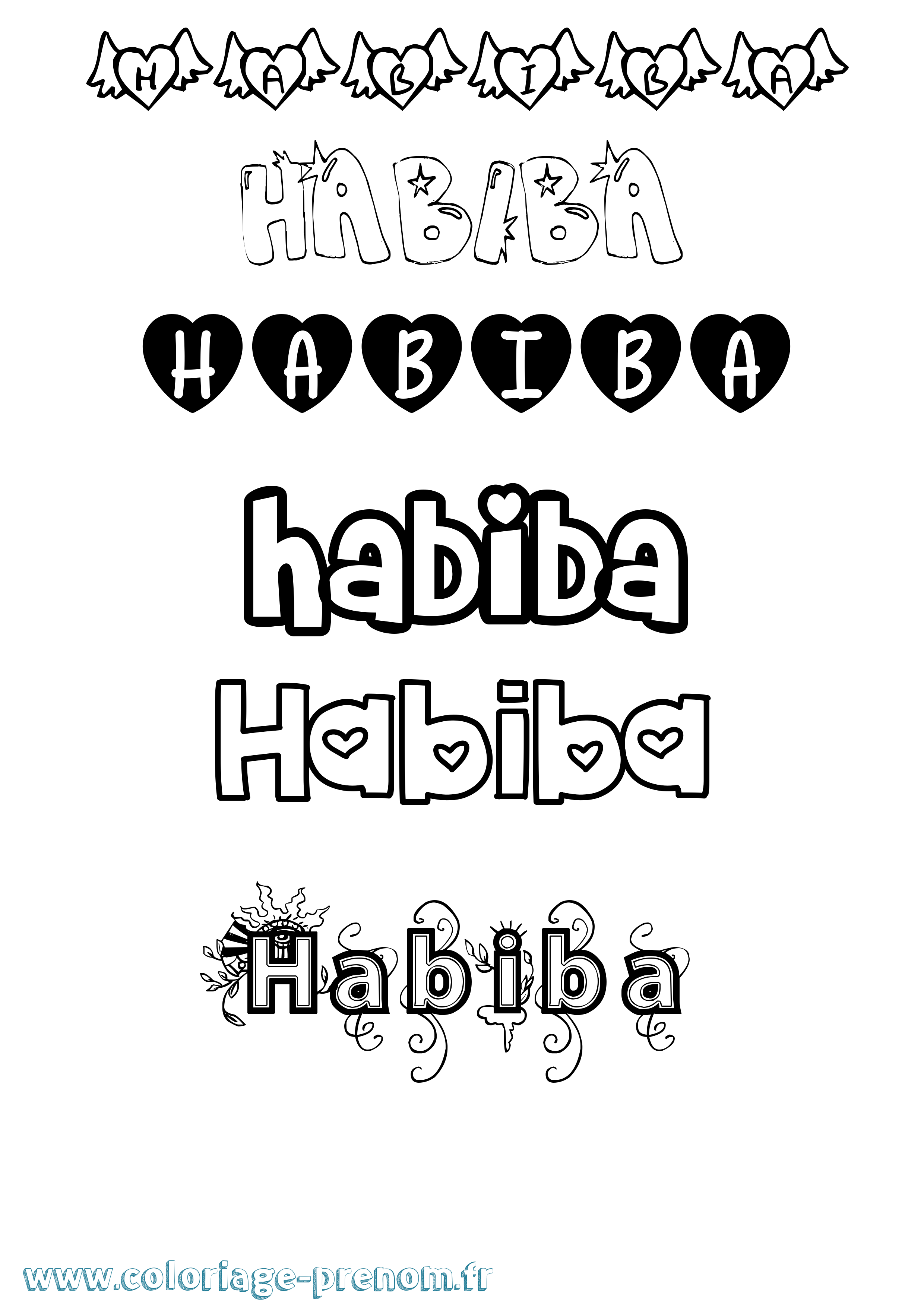 Coloriage prénom Habiba Girly