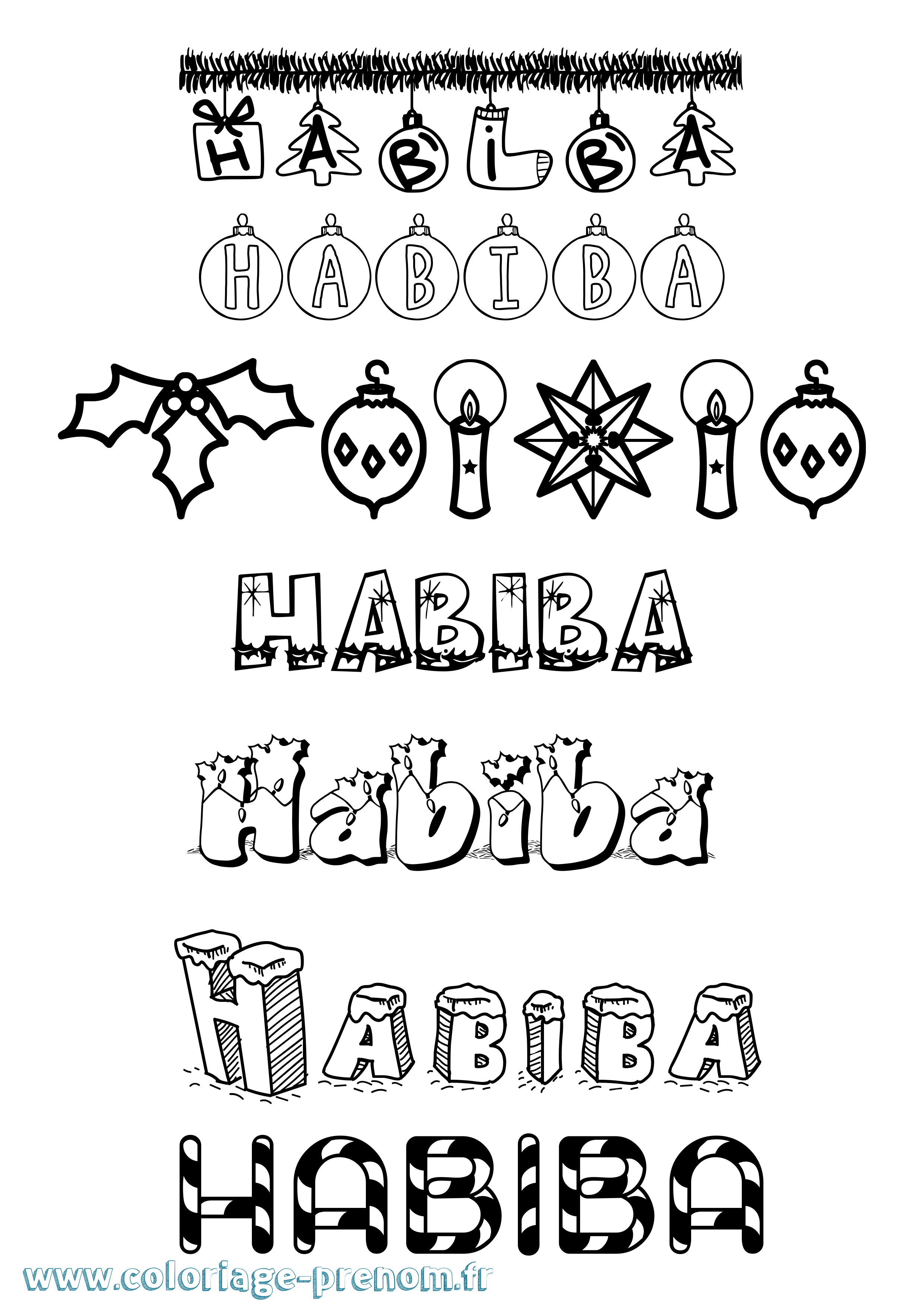 Coloriage Habiba Noël Coloriage prénom Habiba Noël