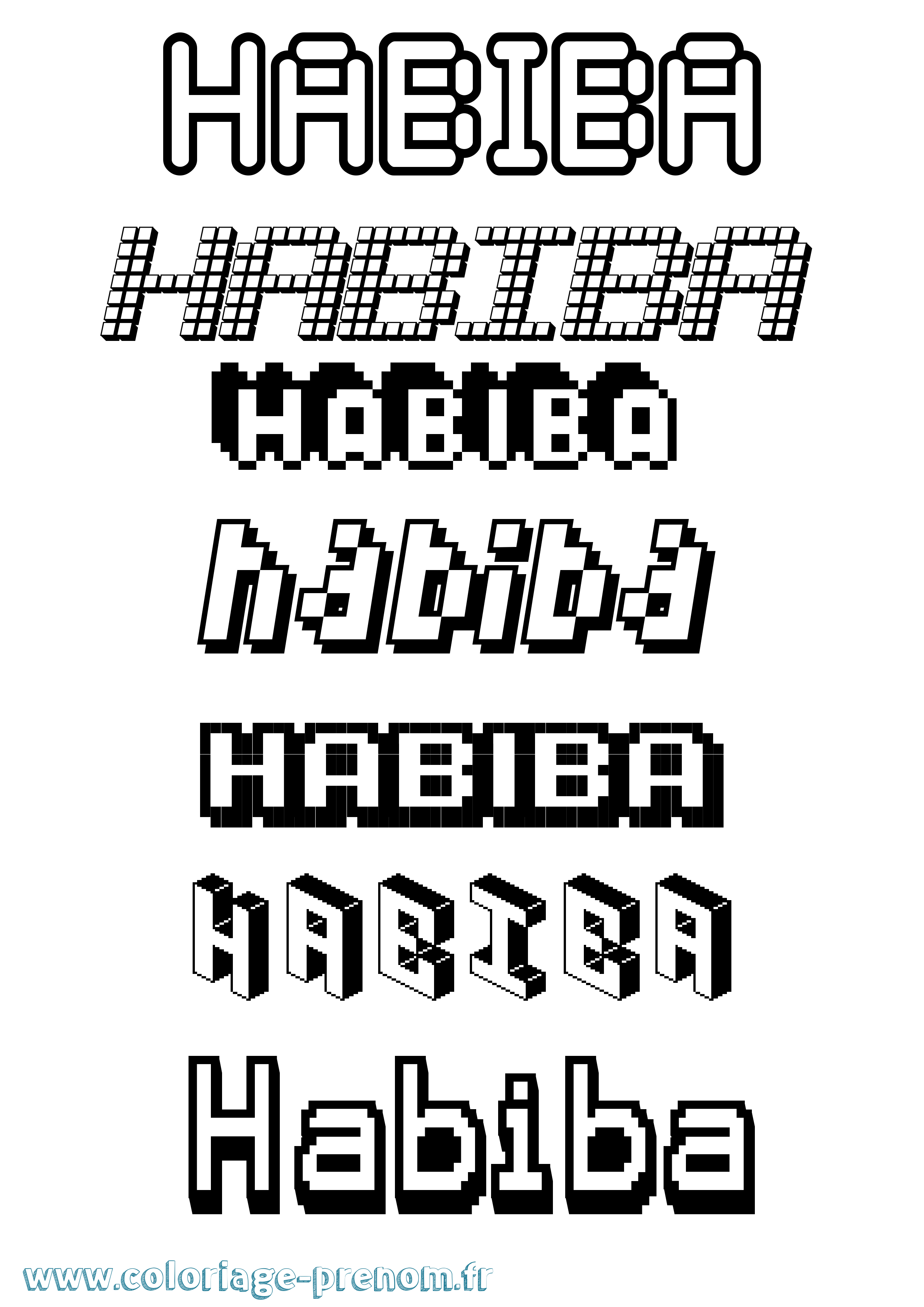 Coloriage prénom Habiba Pixel
