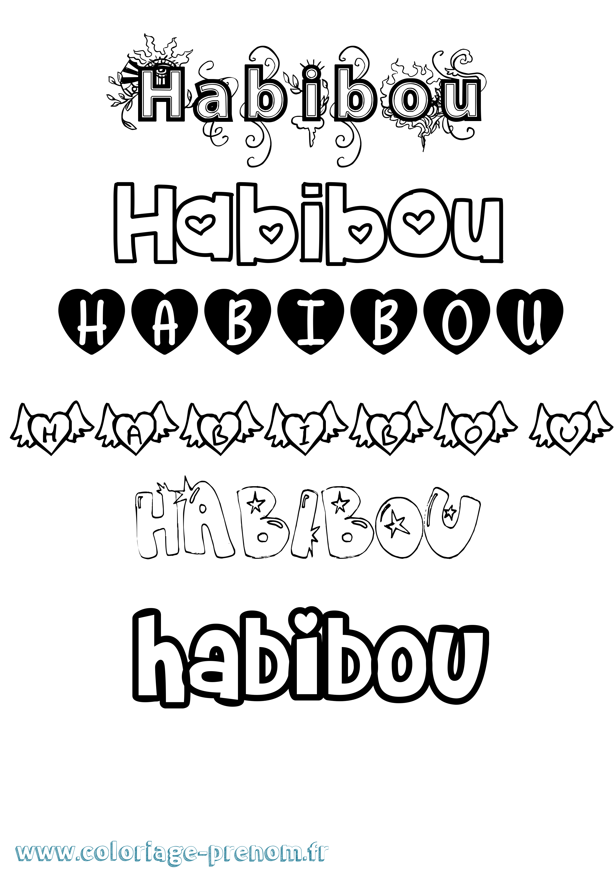 Coloriage prénom Habibou Girly