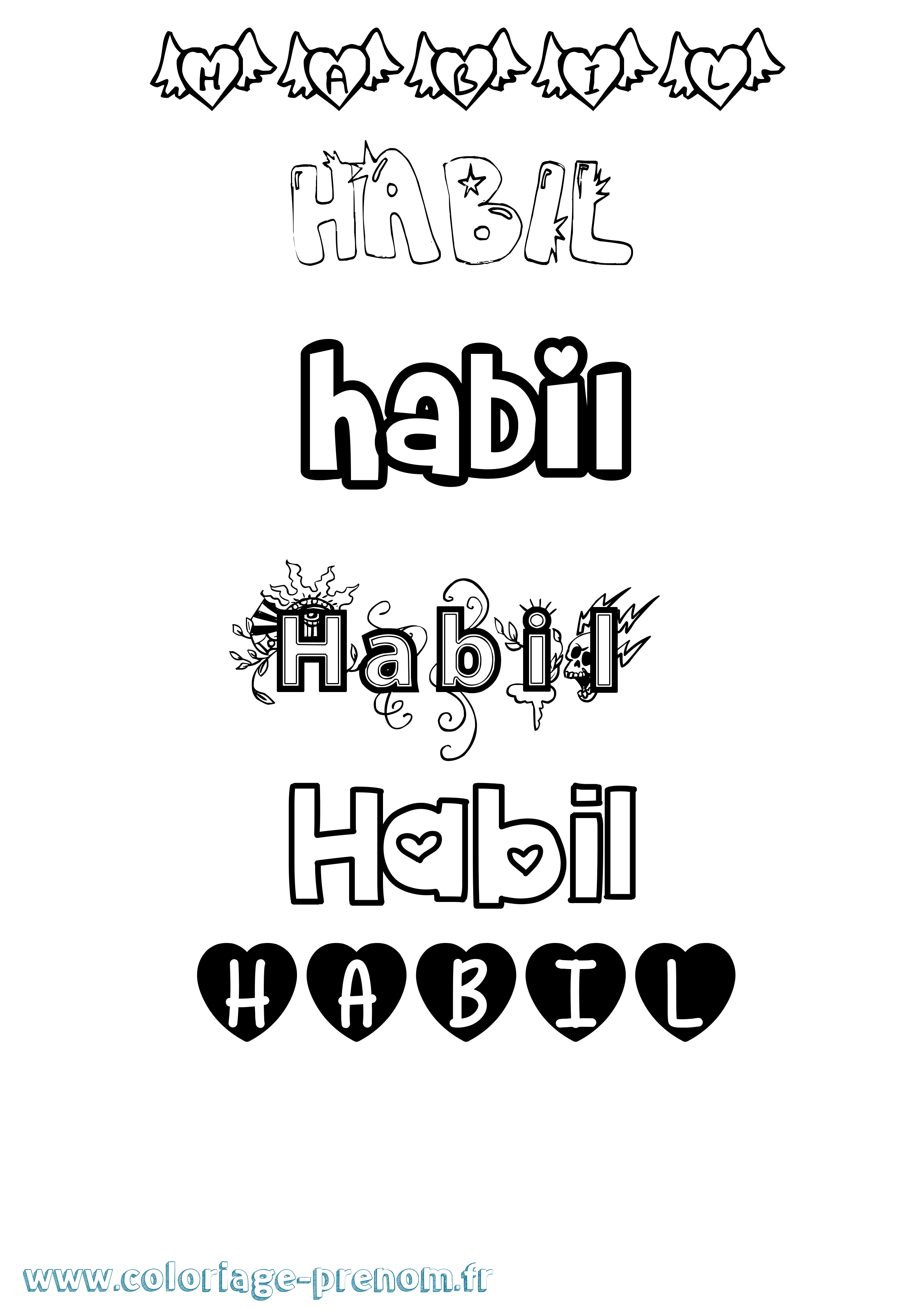 Coloriage prénom Habil Girly