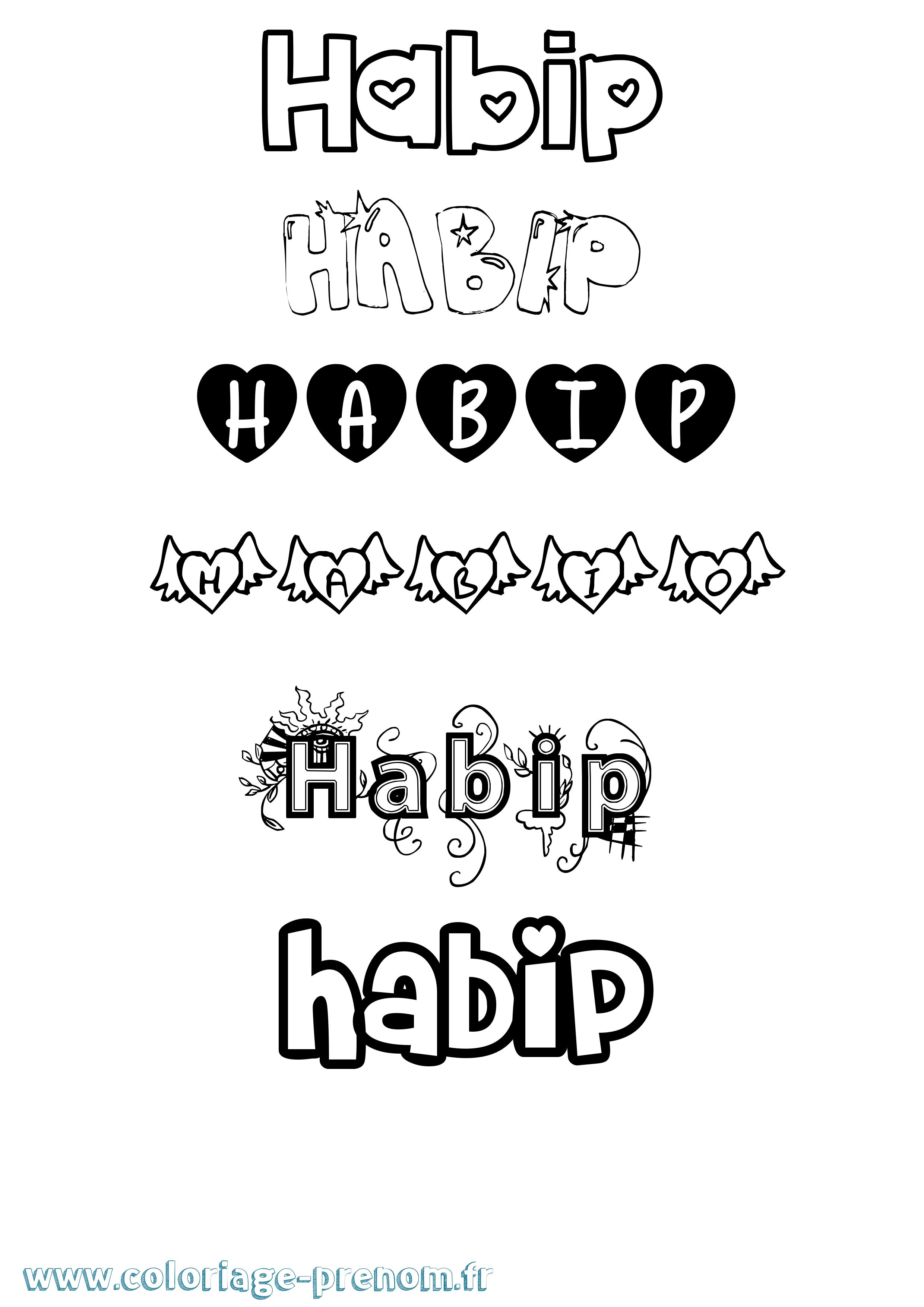 Coloriage prénom Habip Girly