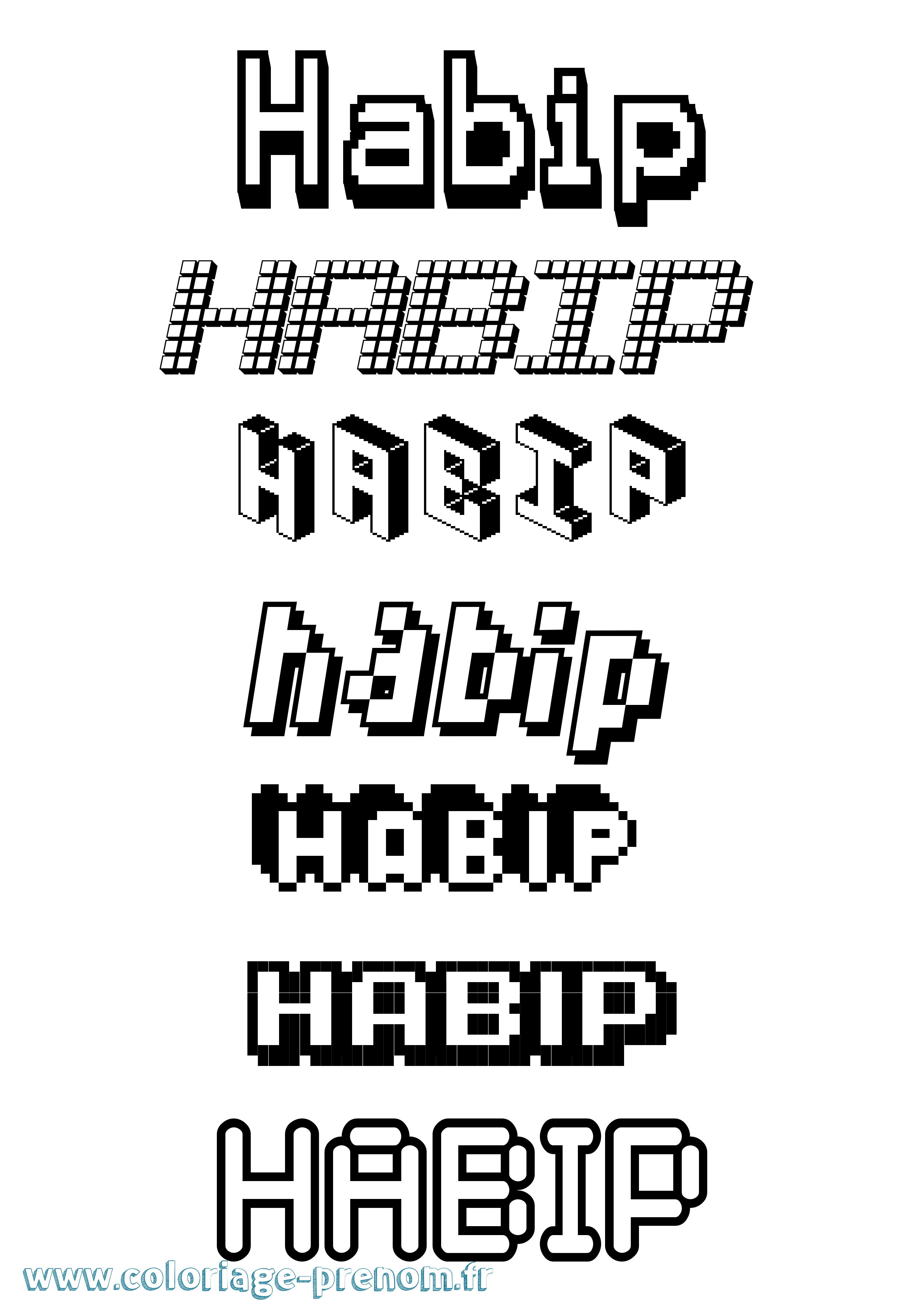 Coloriage prénom Habip Pixel