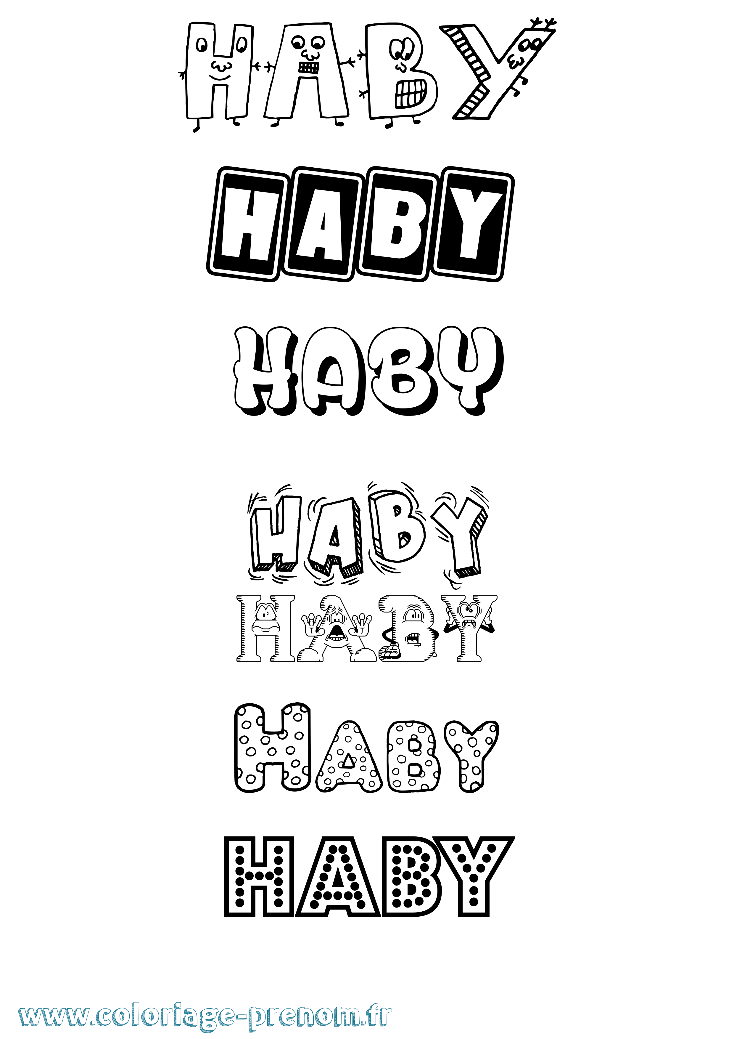 Coloriage prénom Haby Fun