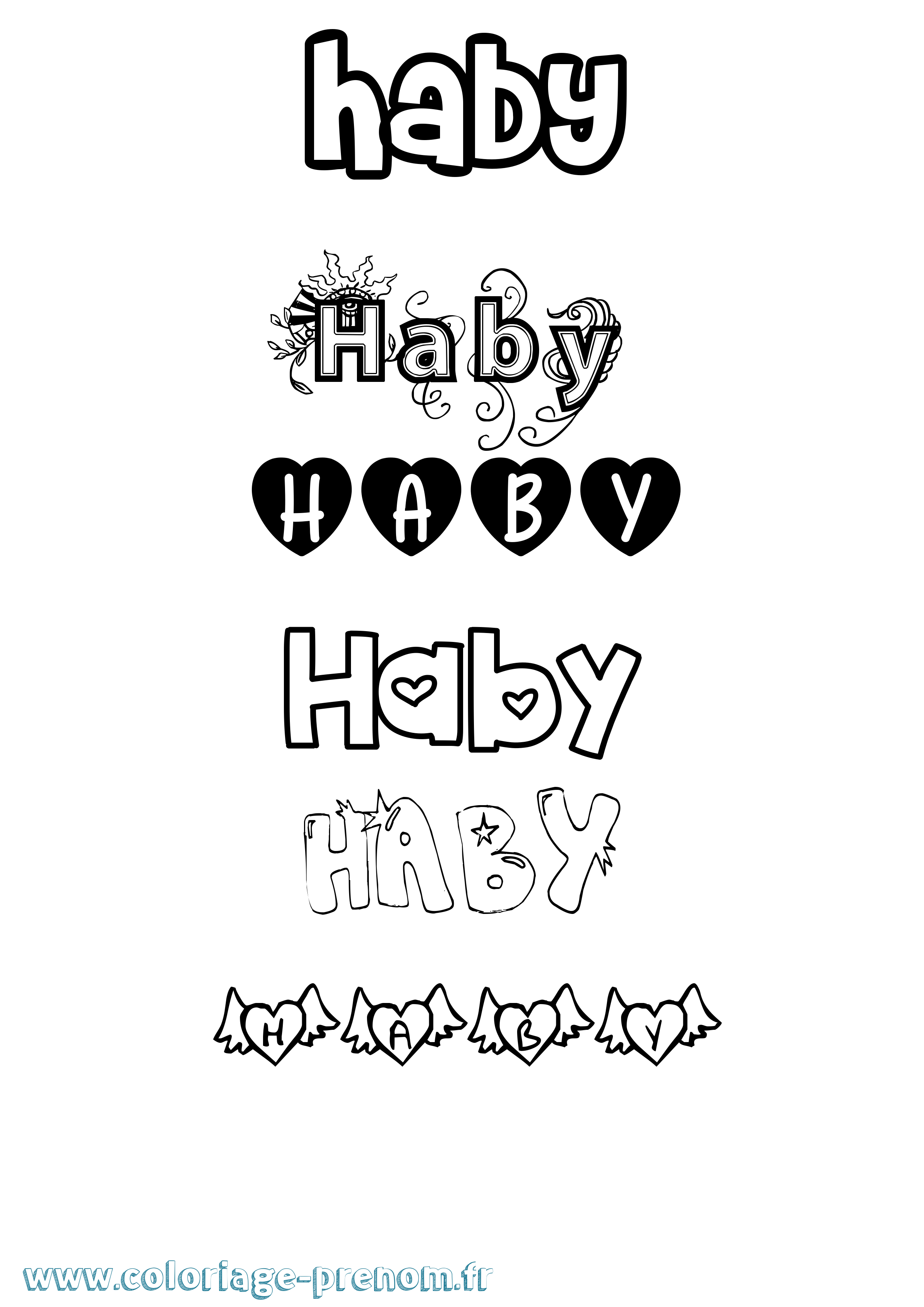 Coloriage prénom Haby Girly