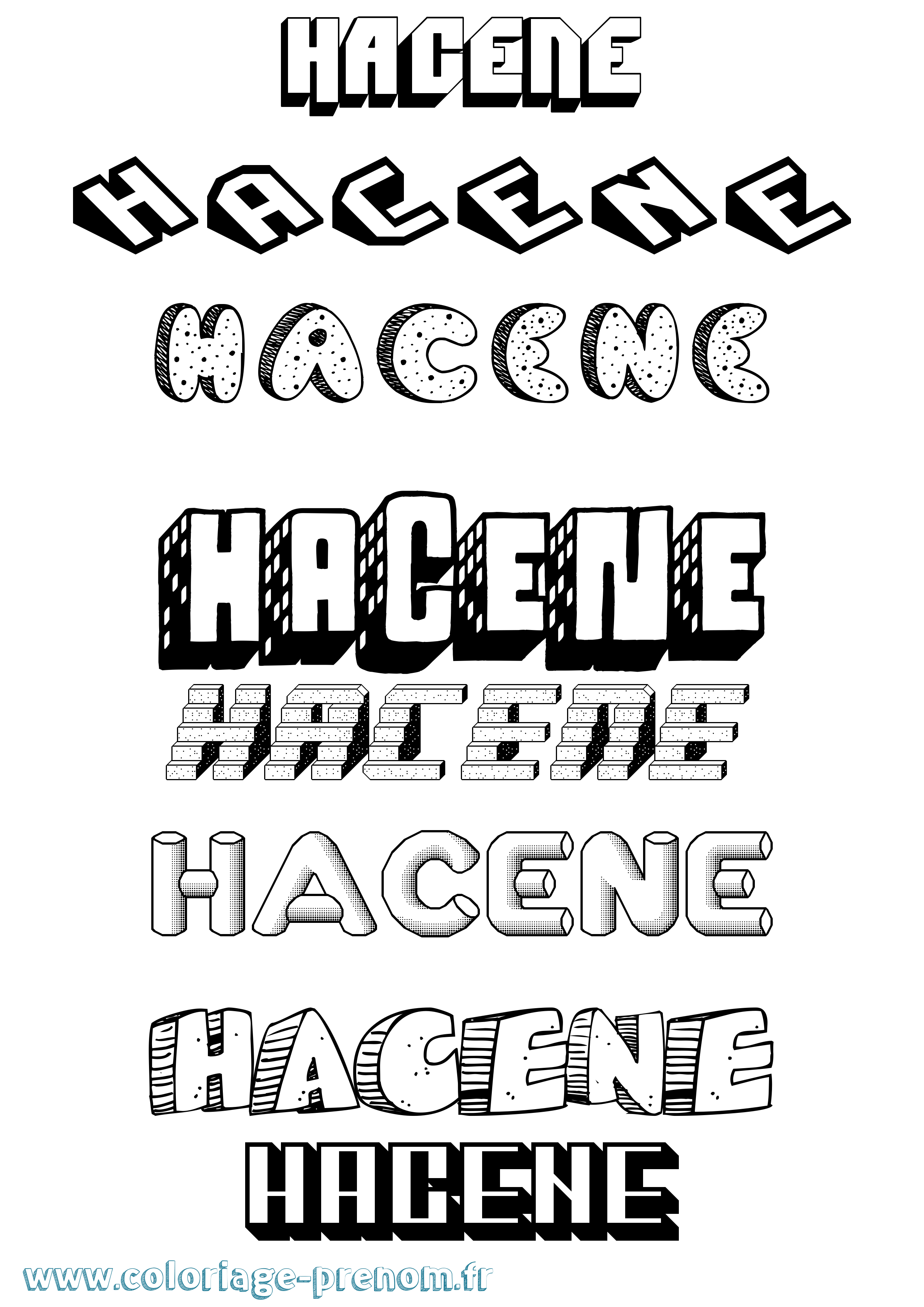 Coloriage prénom Hacene Effet 3D